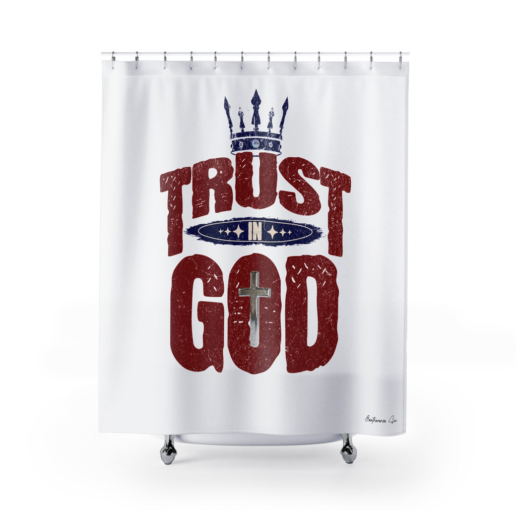 Faithful Praise and Glory Trust in God Chrome Cross & Crown Bathroom Shower Curtain