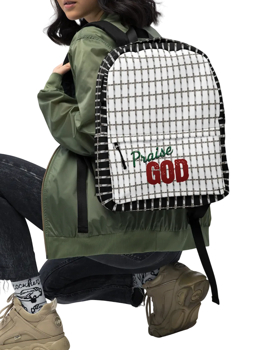 Faithful Prayer, Glory, and Worship Chrome Cross Praise God Medium Backpack Bag