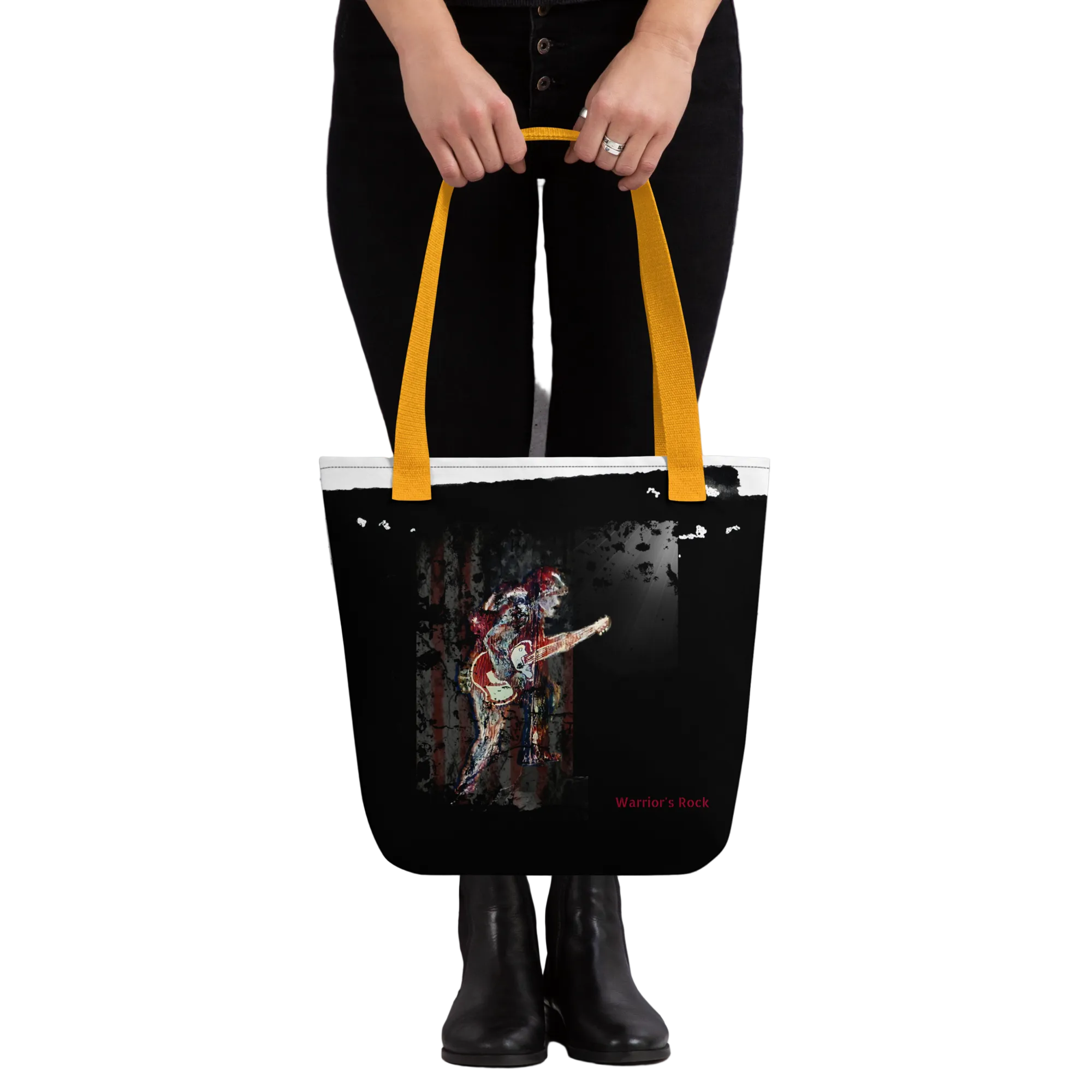 Intensely, Dramatically, Powerful Patriotic Soldier with Guitar Warrior's Rock Medium Tote Bag - 2 COLORS