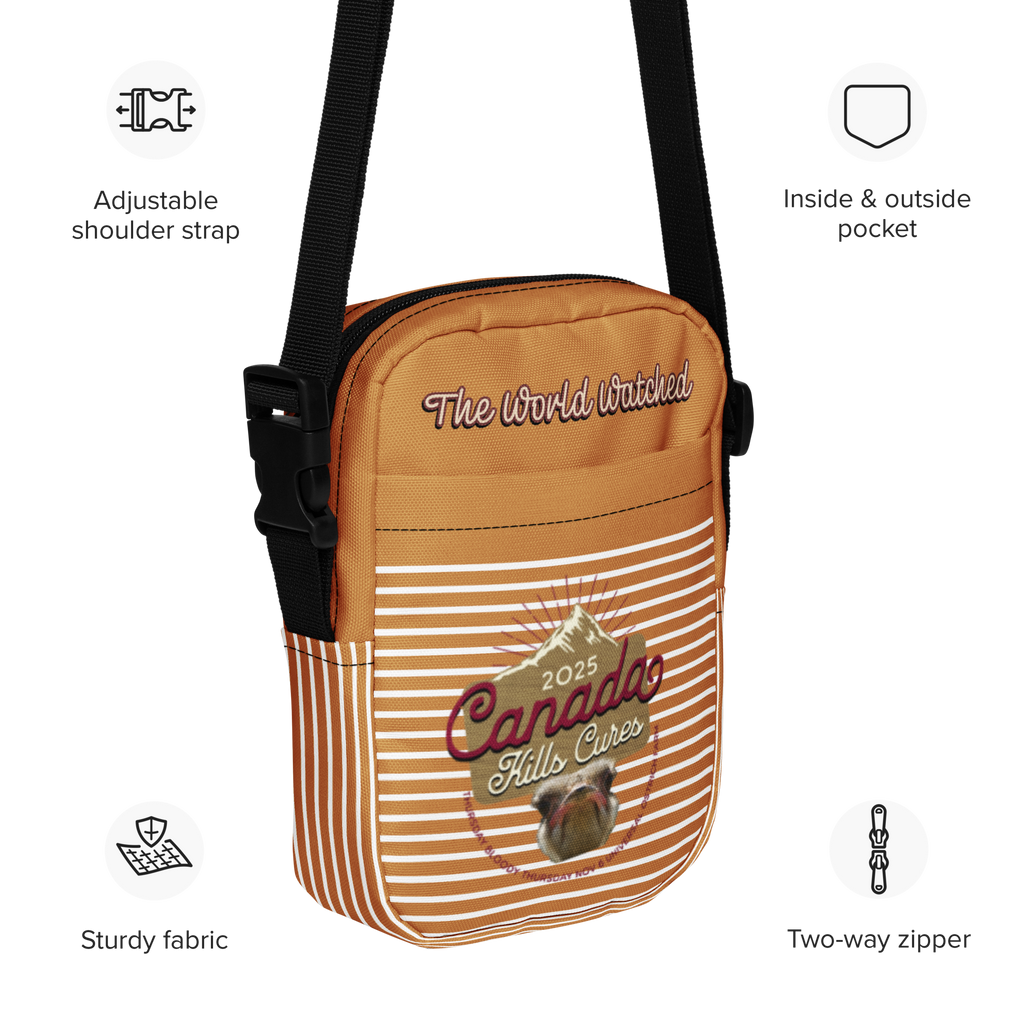 Canada Ostrich Farm Remembrance Crossbody Bag for charity (front, back, interior graphics)