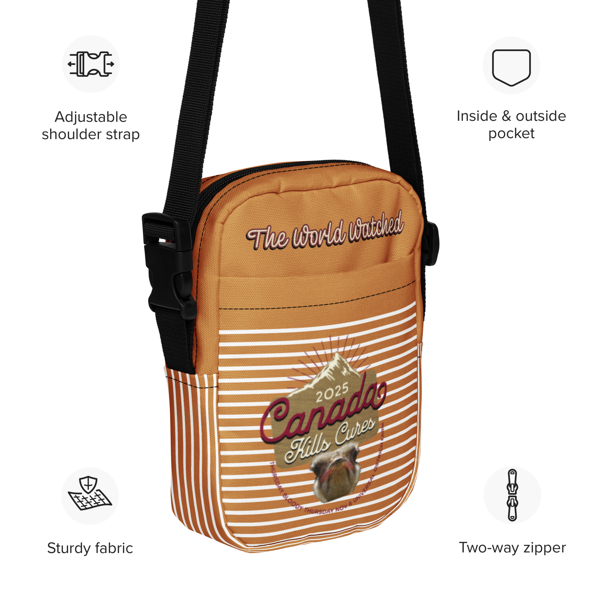 Canada Ostrich Farm Remembrance Crossbody Bag for charity (front, back, interior graphics)
