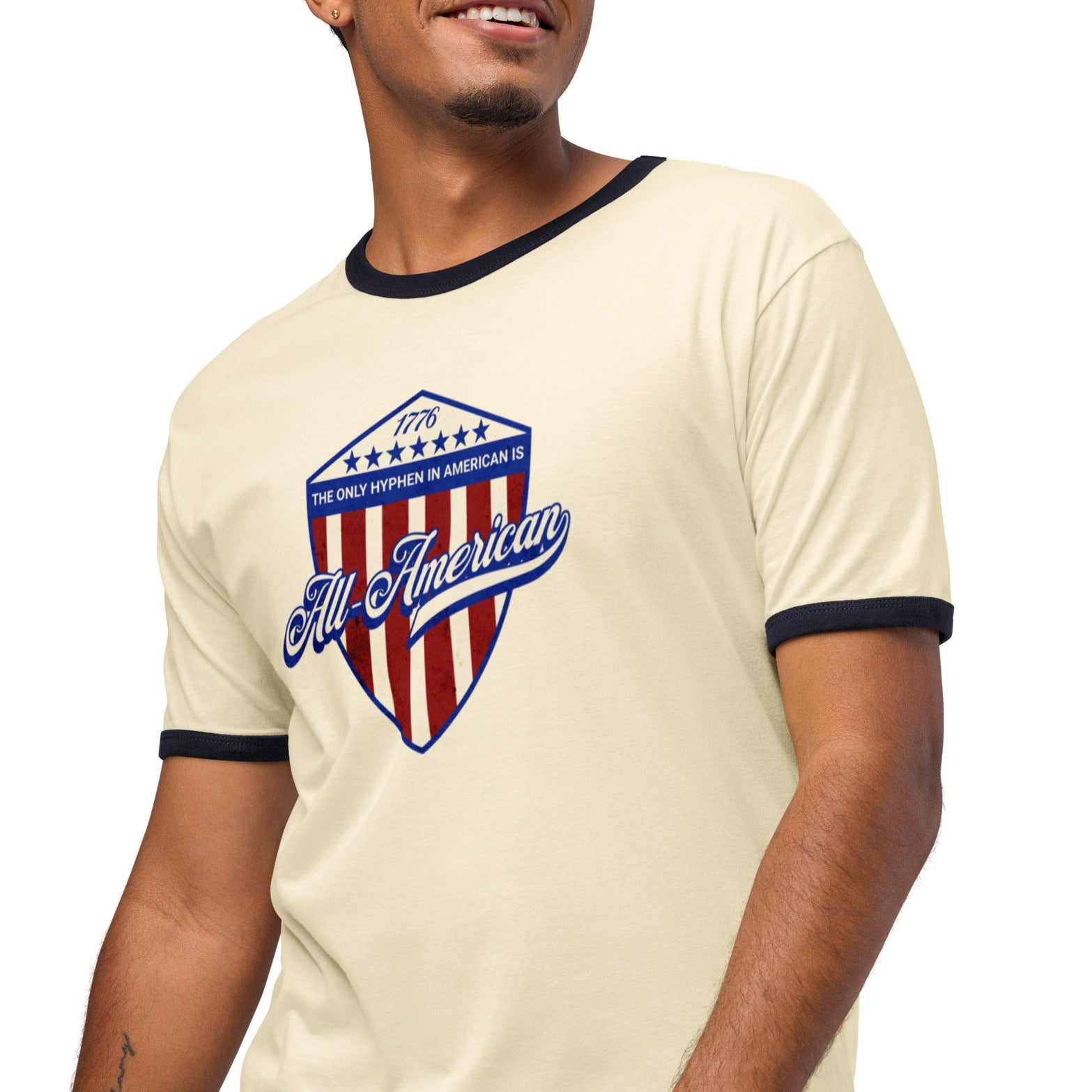 The Only Hyphen in American is All-American Ringer T-Shirt (4 color options) S-2X