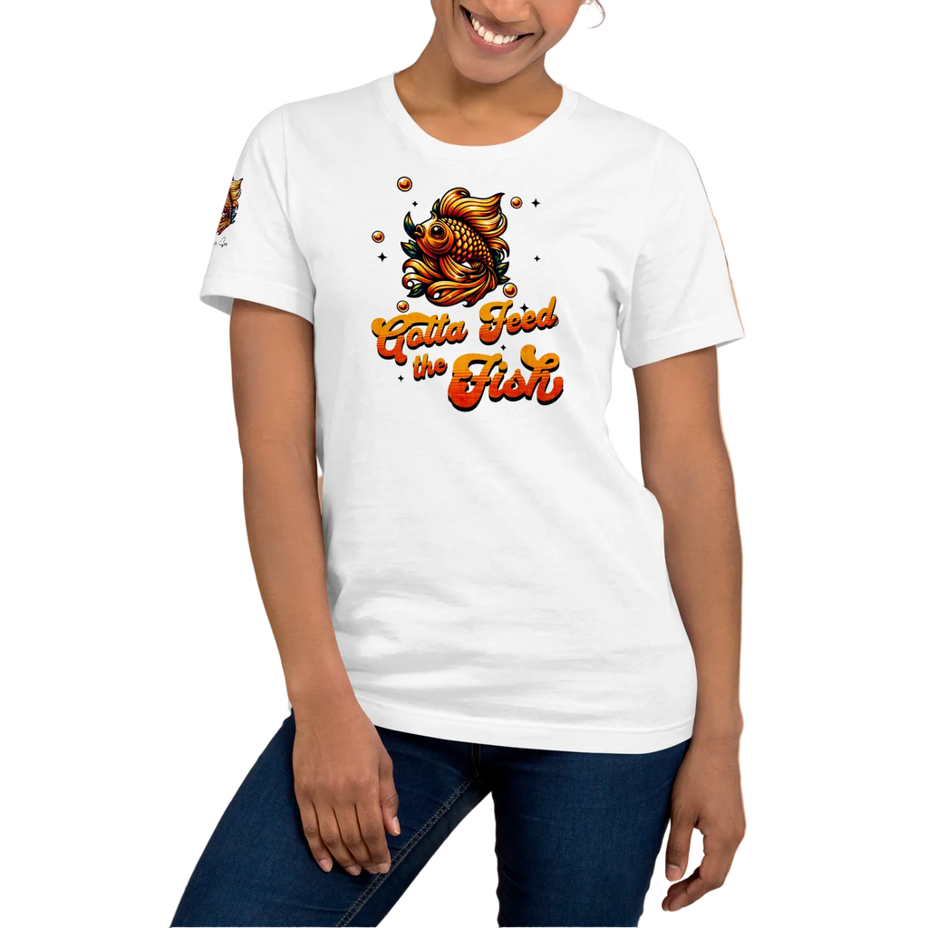 Colorful Aquatic Charm Feed the Fish Unisex T-shirt (XS-2X) 6 COLORS