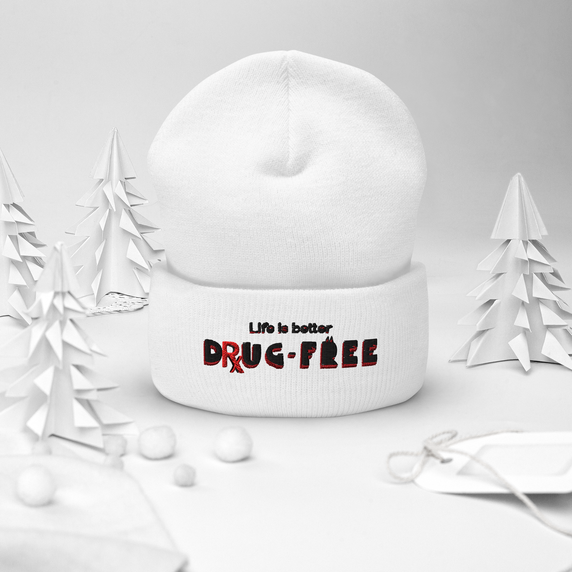 Life is Better Drug Free Embroidered Cuffed Beanie (5 Color options)