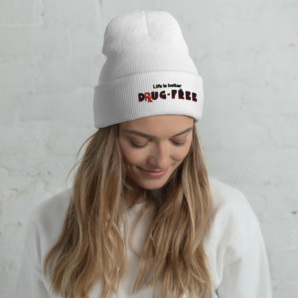Life is Better Drug Free Embroidered Cuffed Beanie (5 Color options)