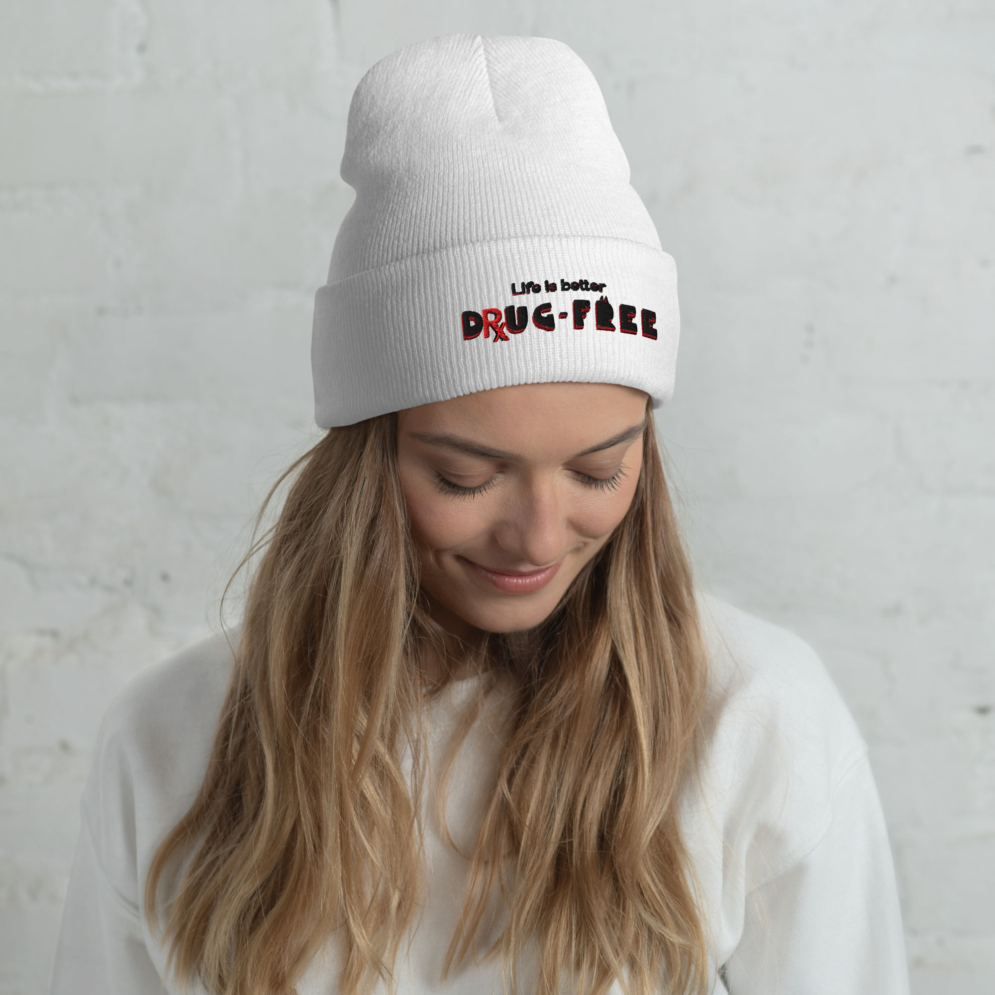 Life is Better Drug Free Embroidered Cuffed Beanie (5 Color options)