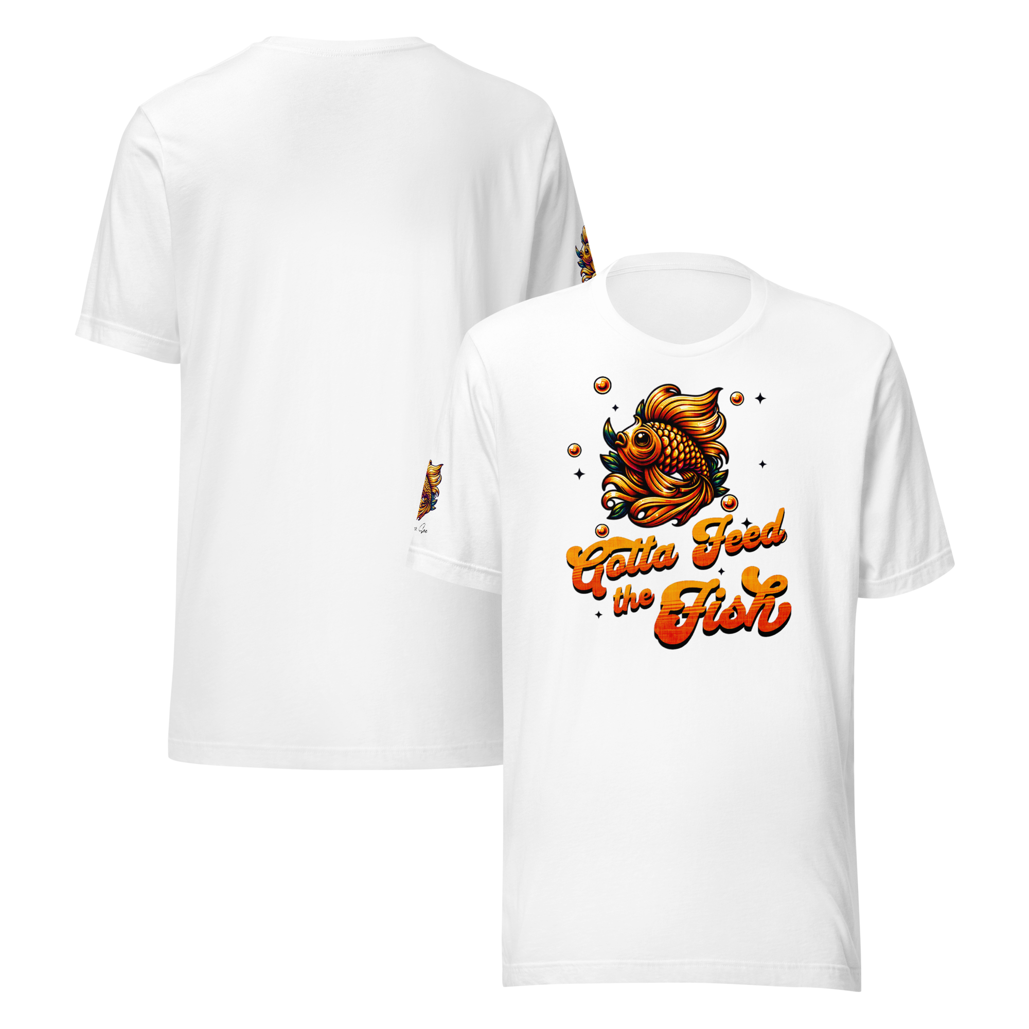 Colorful Aquatic Charm Feed the Fish Unisex T-shirt (XS-2X) 6 COLORS