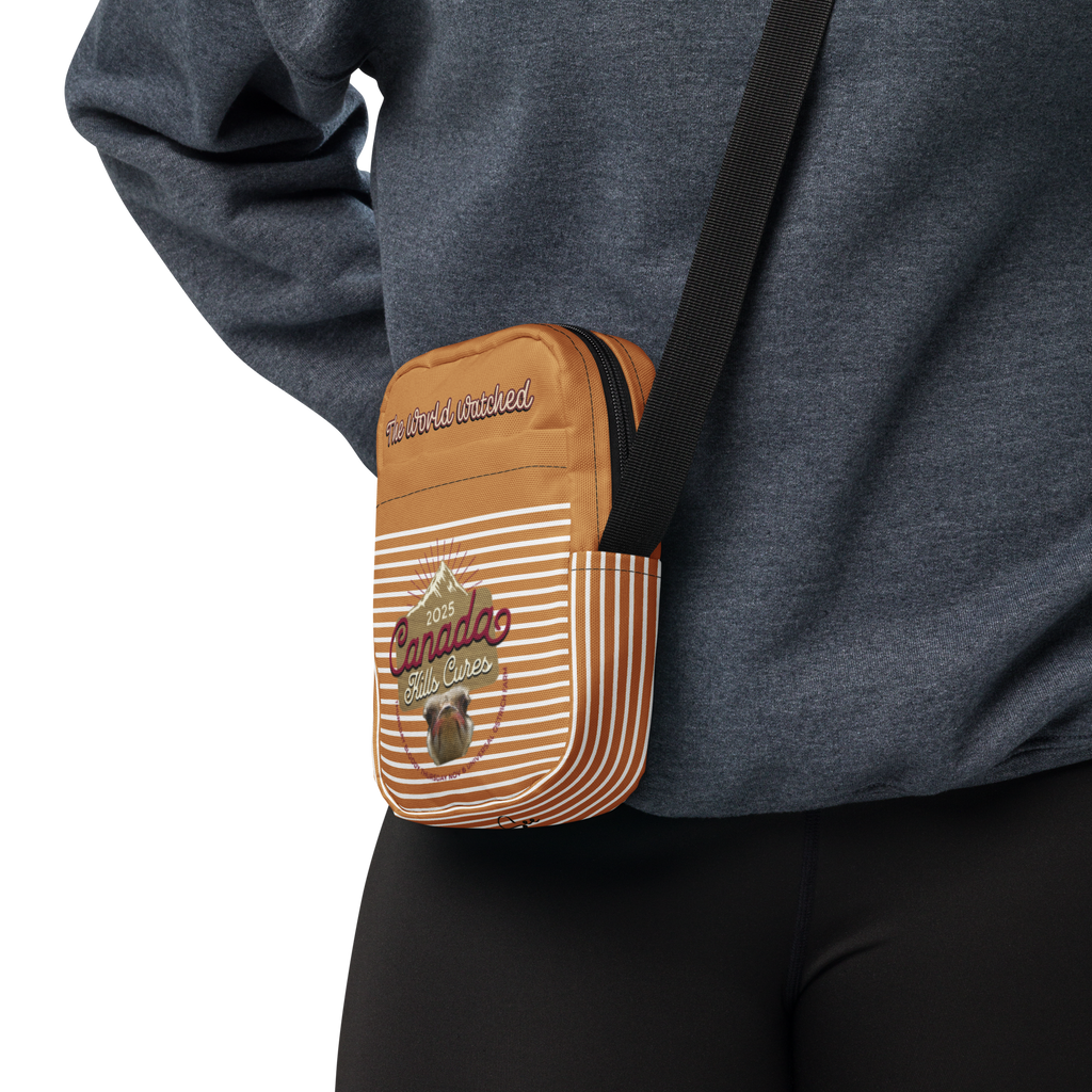 Canada Ostrich Farm Remembrance Crossbody Bag for charity (front, back, interior graphics)