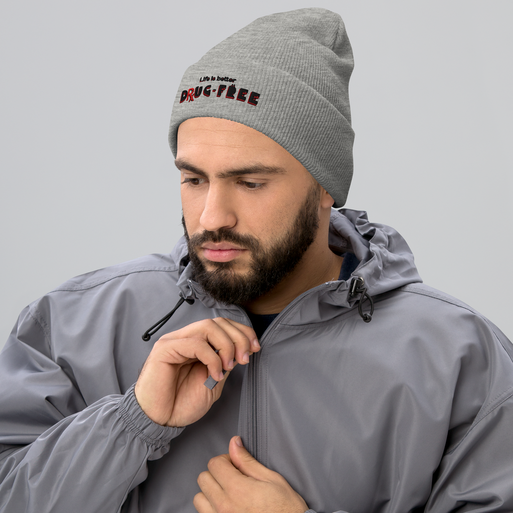 Life is Better Drug Free Embroidered Cuffed Beanie (5 Color options)
