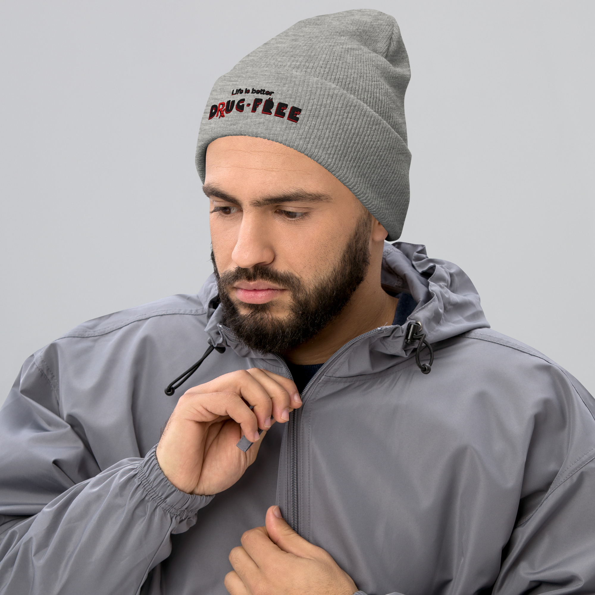 Life is Better Drug Free Embroidered Cuffed Beanie (5 Color options)