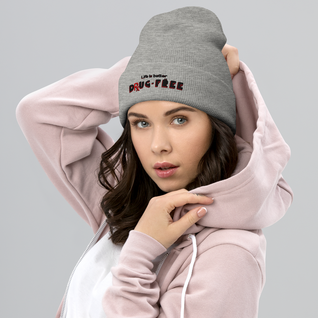 Life is Better Drug Free Embroidered Cuffed Beanie (5 Color options)