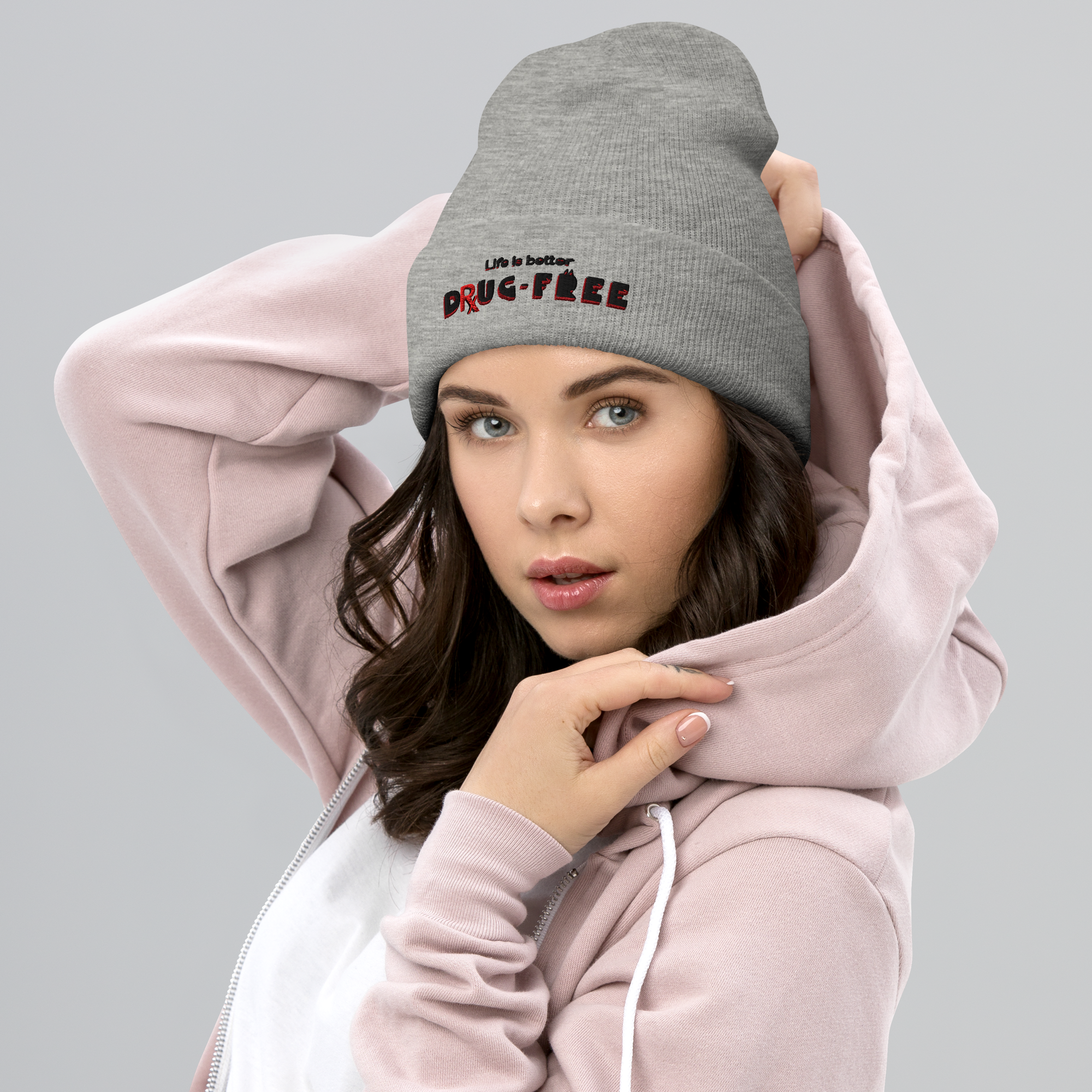 Life is Better Drug Free Embroidered Cuffed Beanie (5 Color options)