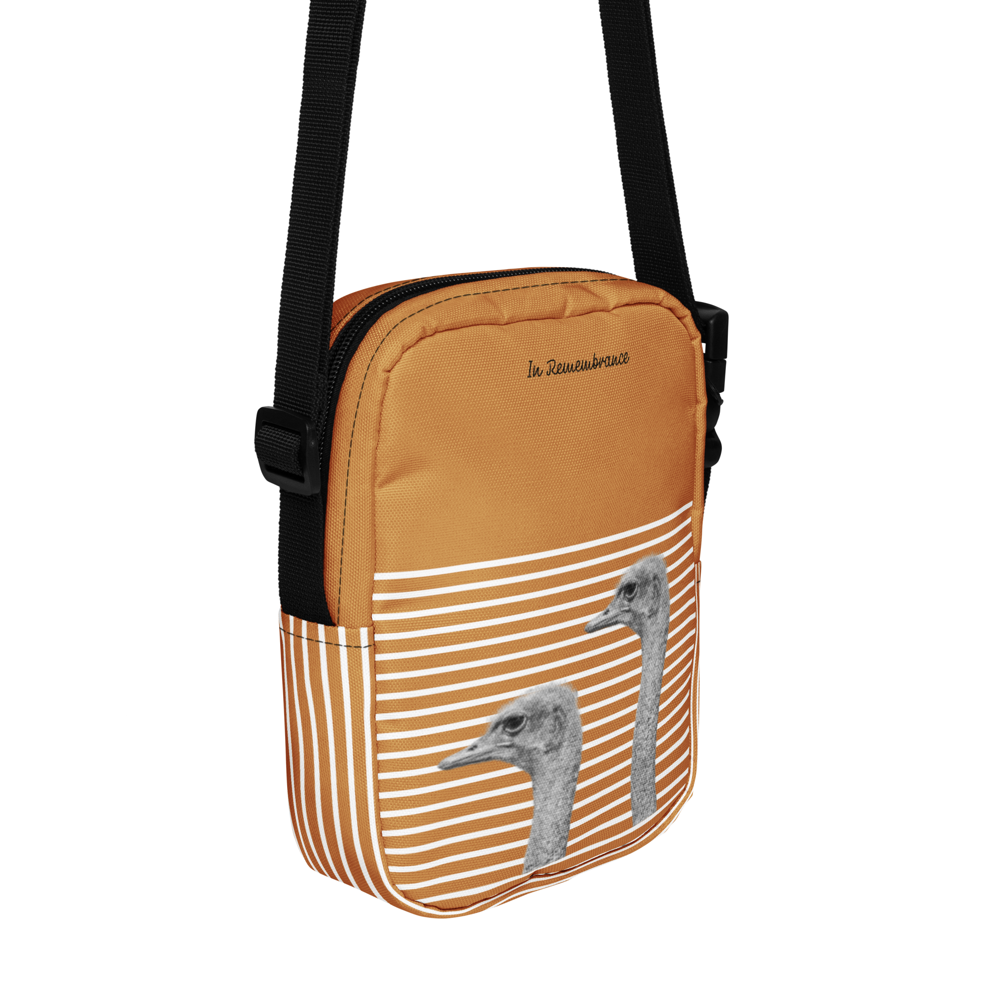 Canada Ostrich Farm Remembrance Crossbody Bag for charity (front, back, interior graphics)