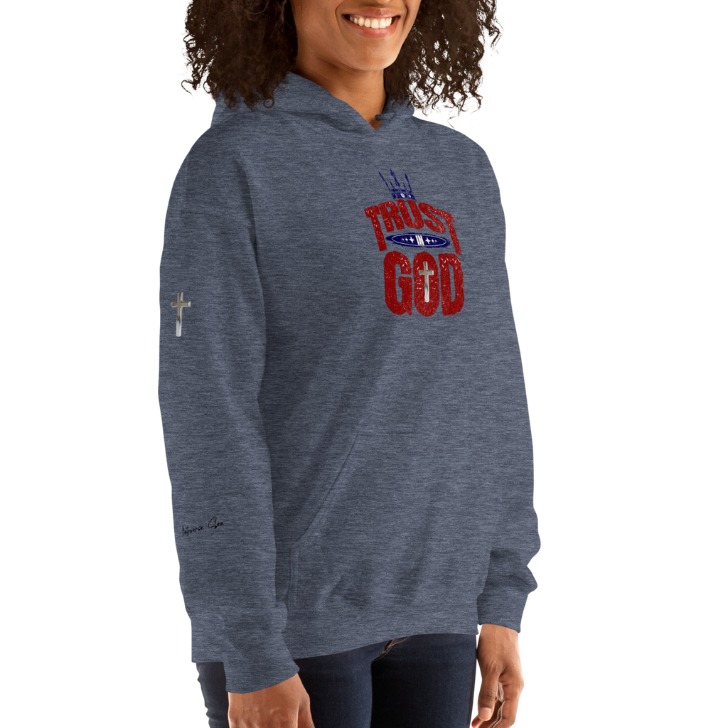 Faithful Praise and Glory Trust in God Chrome Cross & Crown Unisex Hoodie (S-2X) 4 COLORS
