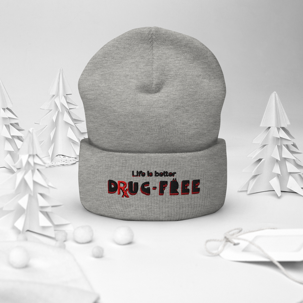 Life is Better Drug Free Embroidered Cuffed Beanie (5 Color options)