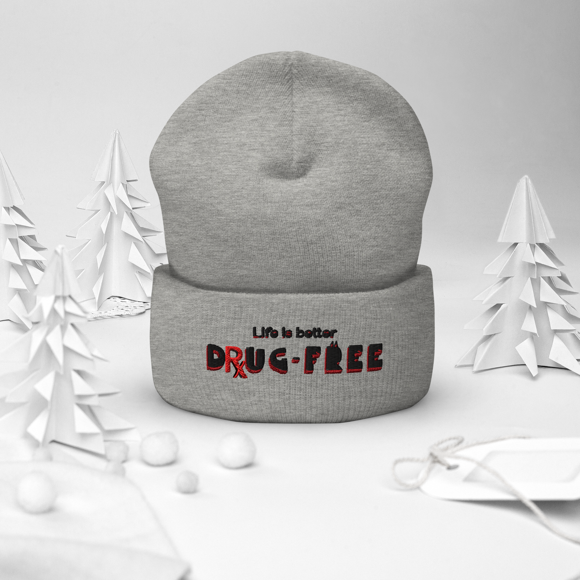 Life is Better Drug Free Embroidered Cuffed Beanie (5 Color options)