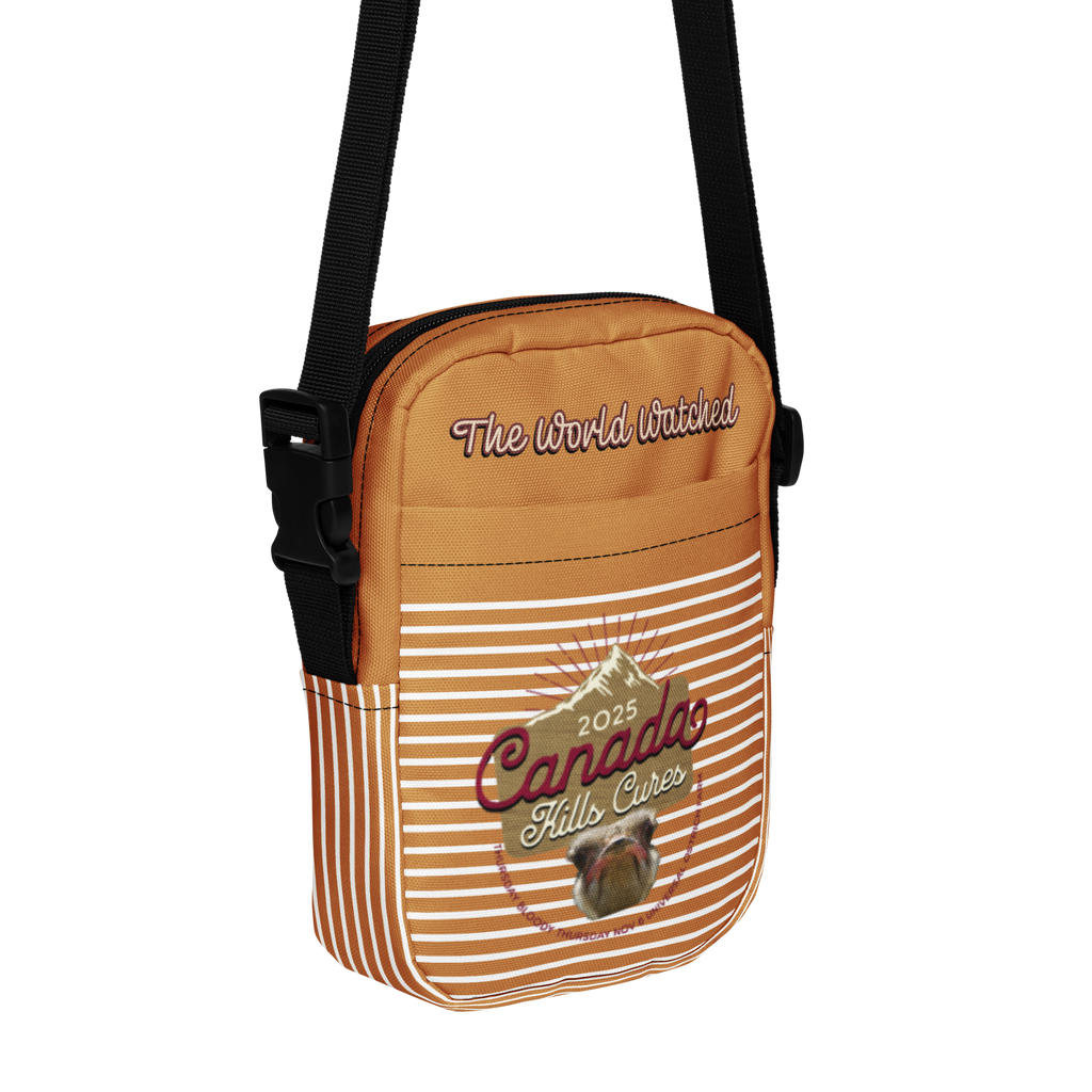 Canada Ostrich Farm Remembrance Crossbody Bag for charity (front, back, interior graphics)