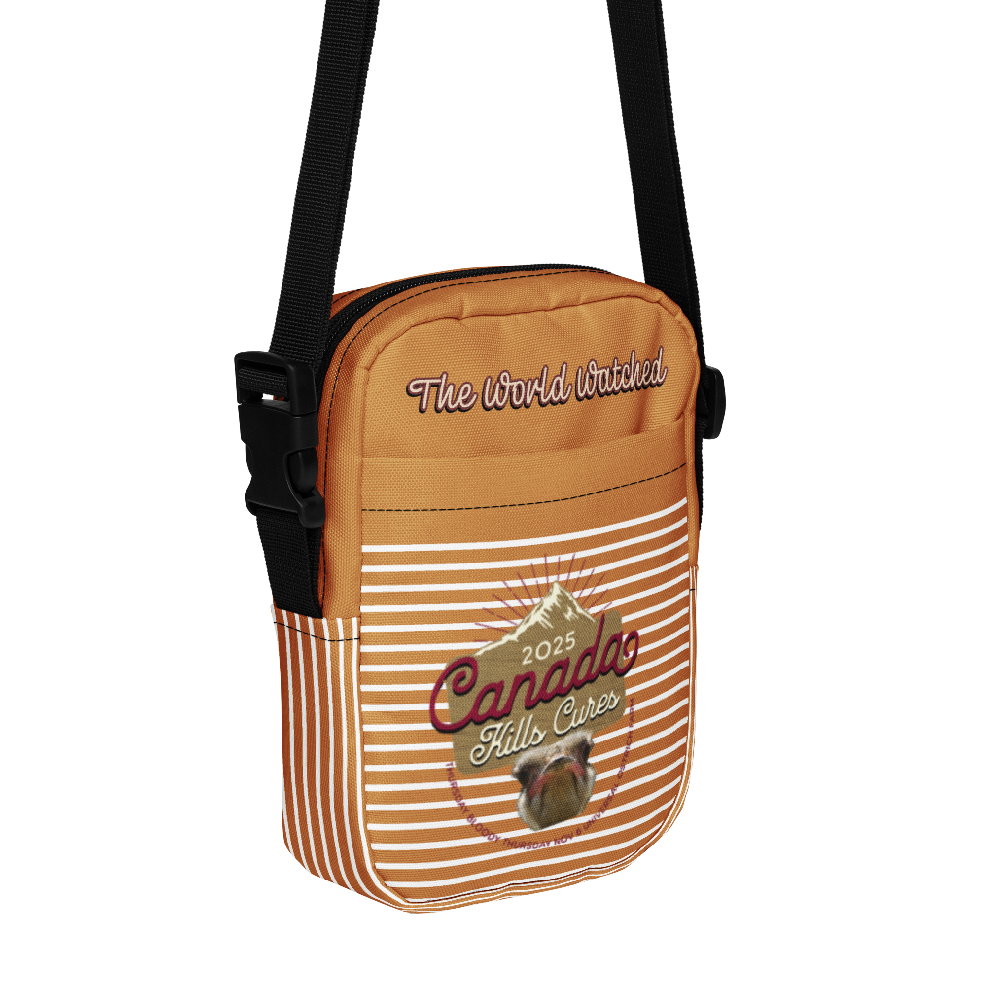Canada Ostrich Farm Remembrance Crossbody Bag for charity (front, back, interior graphics)