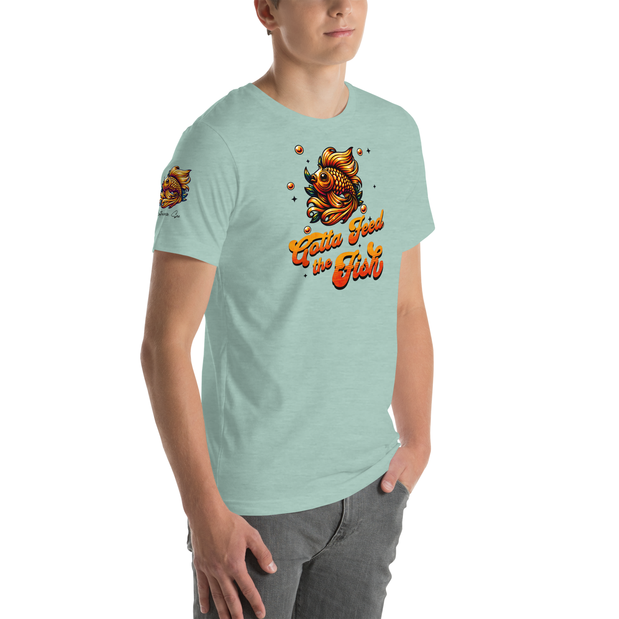 Colorful Aquatic Charm Feed the Fish Unisex T-shirt (XS-2X) 6 COLORS