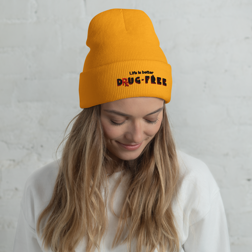Life is Better Drug Free Embroidered Cuffed Beanie (5 Color options)
