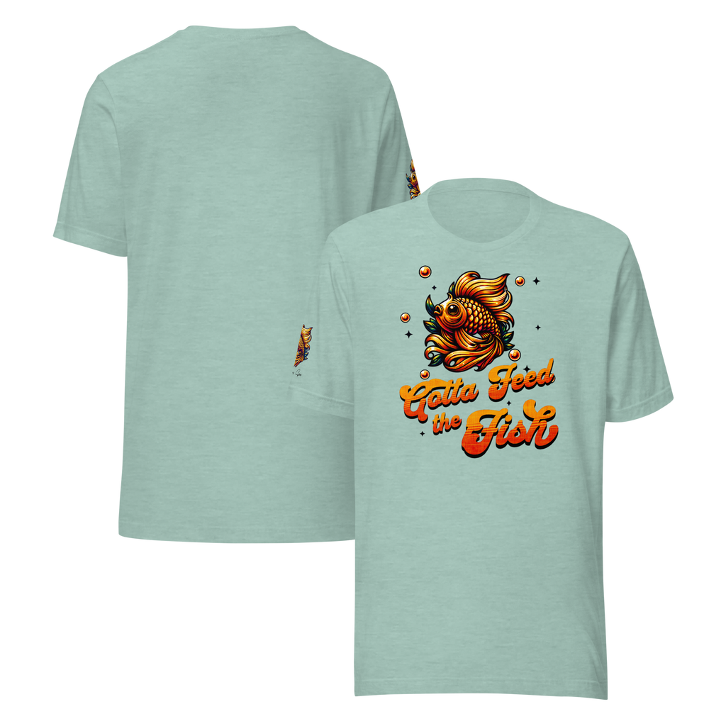 Colorful Aquatic Charm Feed the Fish Unisex T-shirt (XS-2X) 6 COLORS