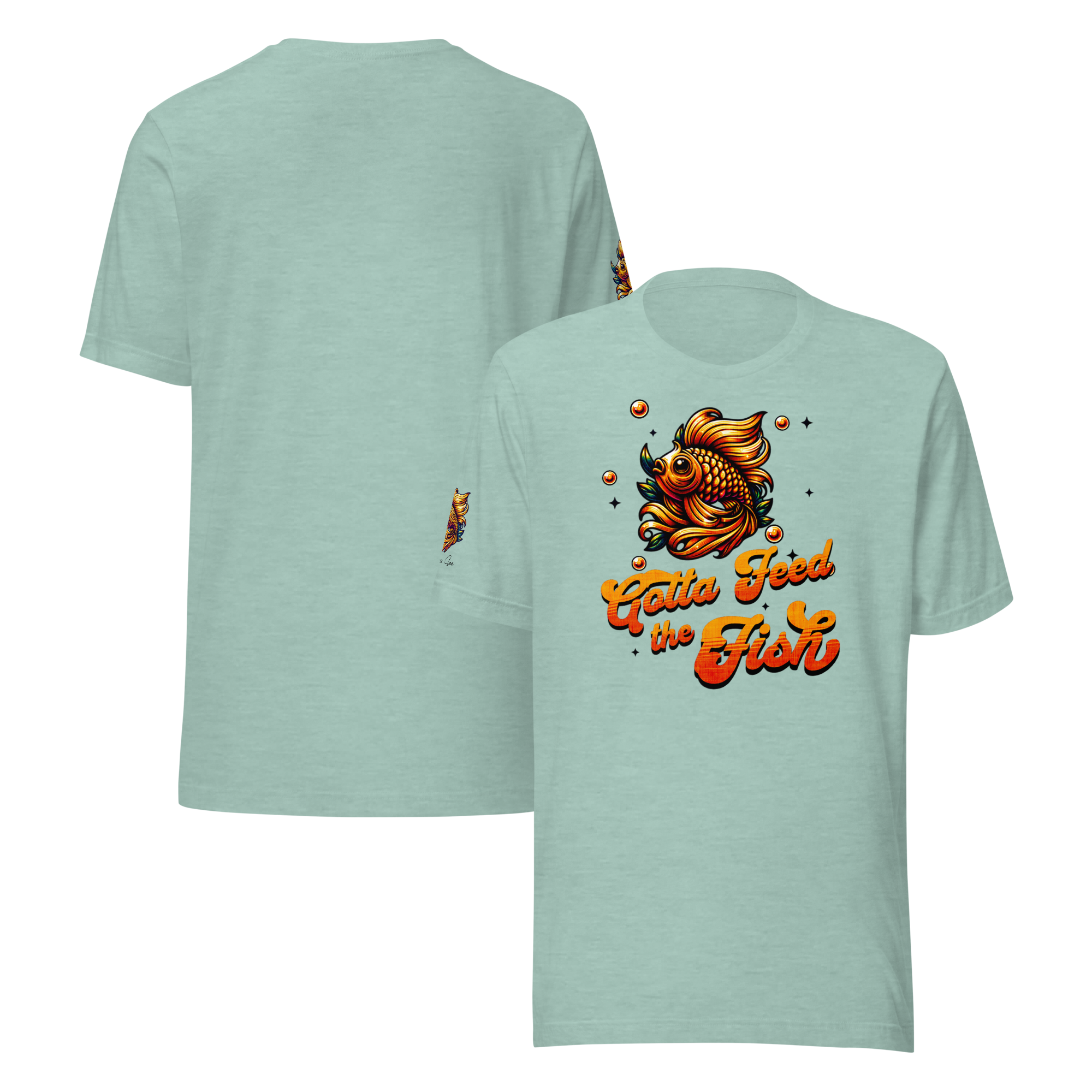 Colorful Aquatic Charm Feed the Fish Unisex T-shirt (XS-2X) 6 COLORS
