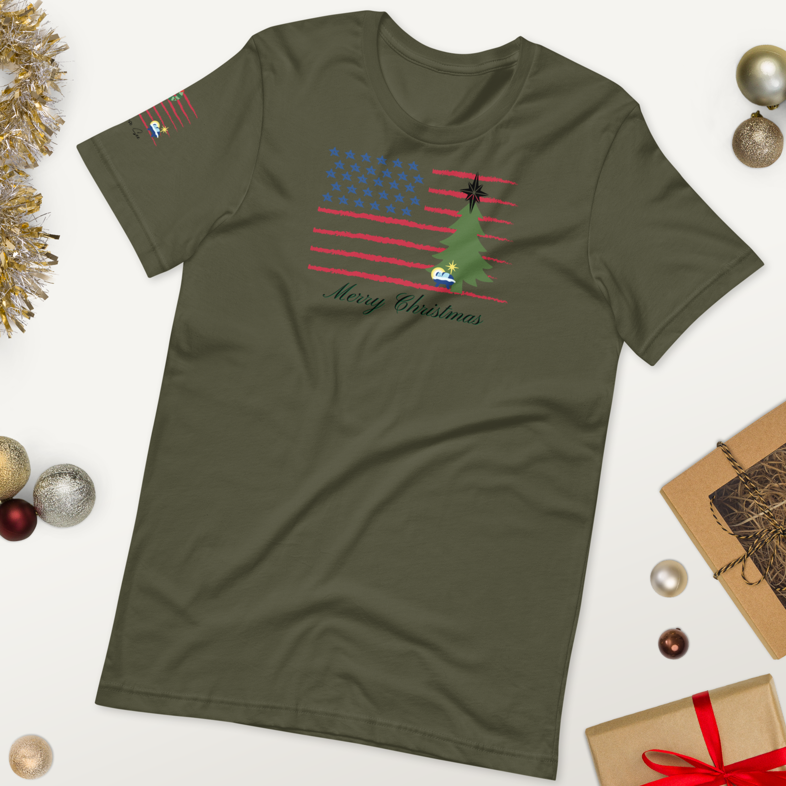 Merry Christmas Patriotic T-Shirt (4 color options) S-2X