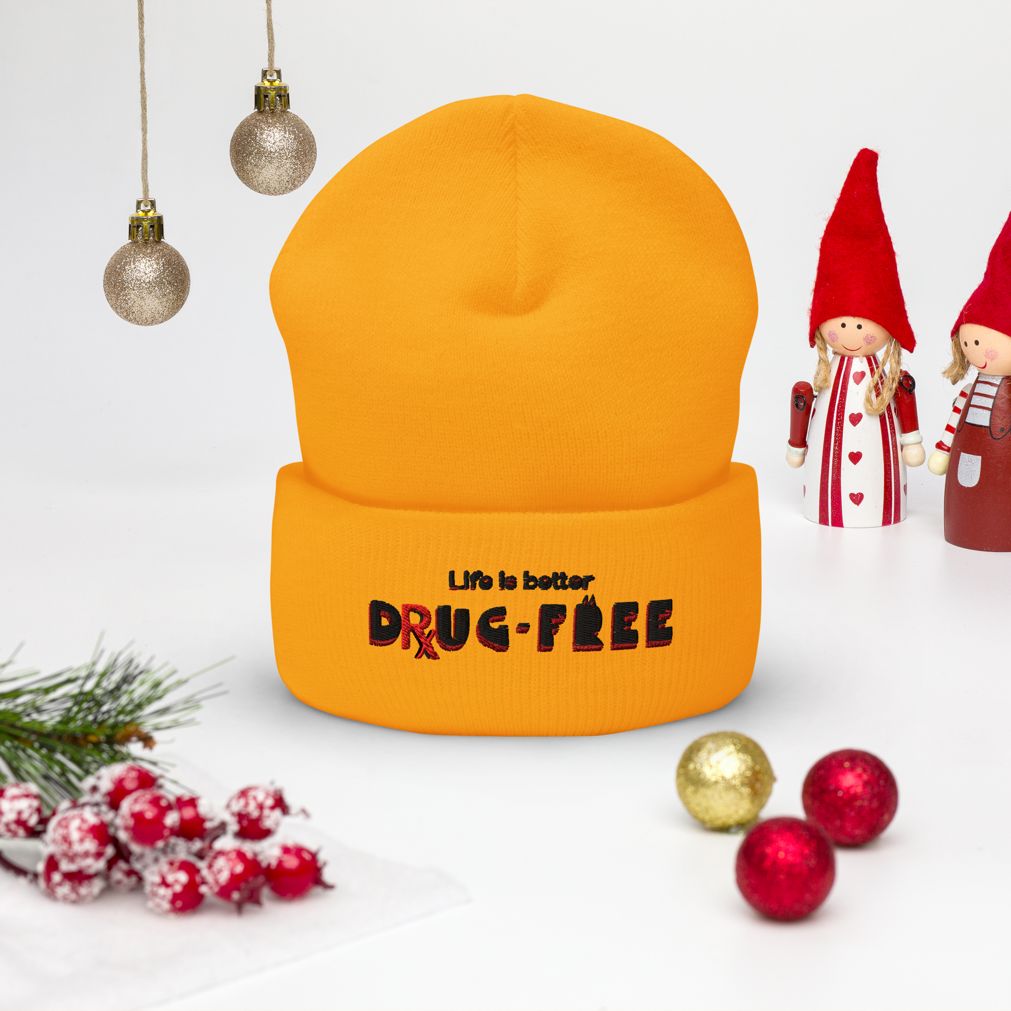 Life is Better Drug Free Embroidered Cuffed Beanie (5 Color options)