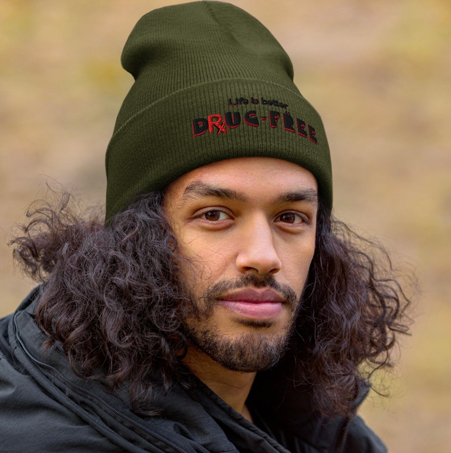 Life is Better Drug Free Embroidered Cuffed Beanie (5 Color options)
