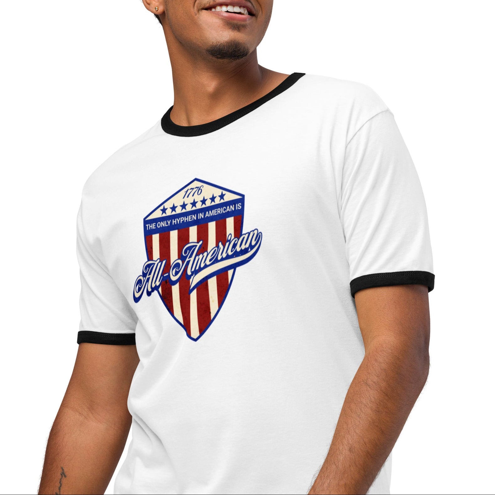 The Only Hyphen in American is All-American Ringer T-Shirt (4 color options) S-2X
