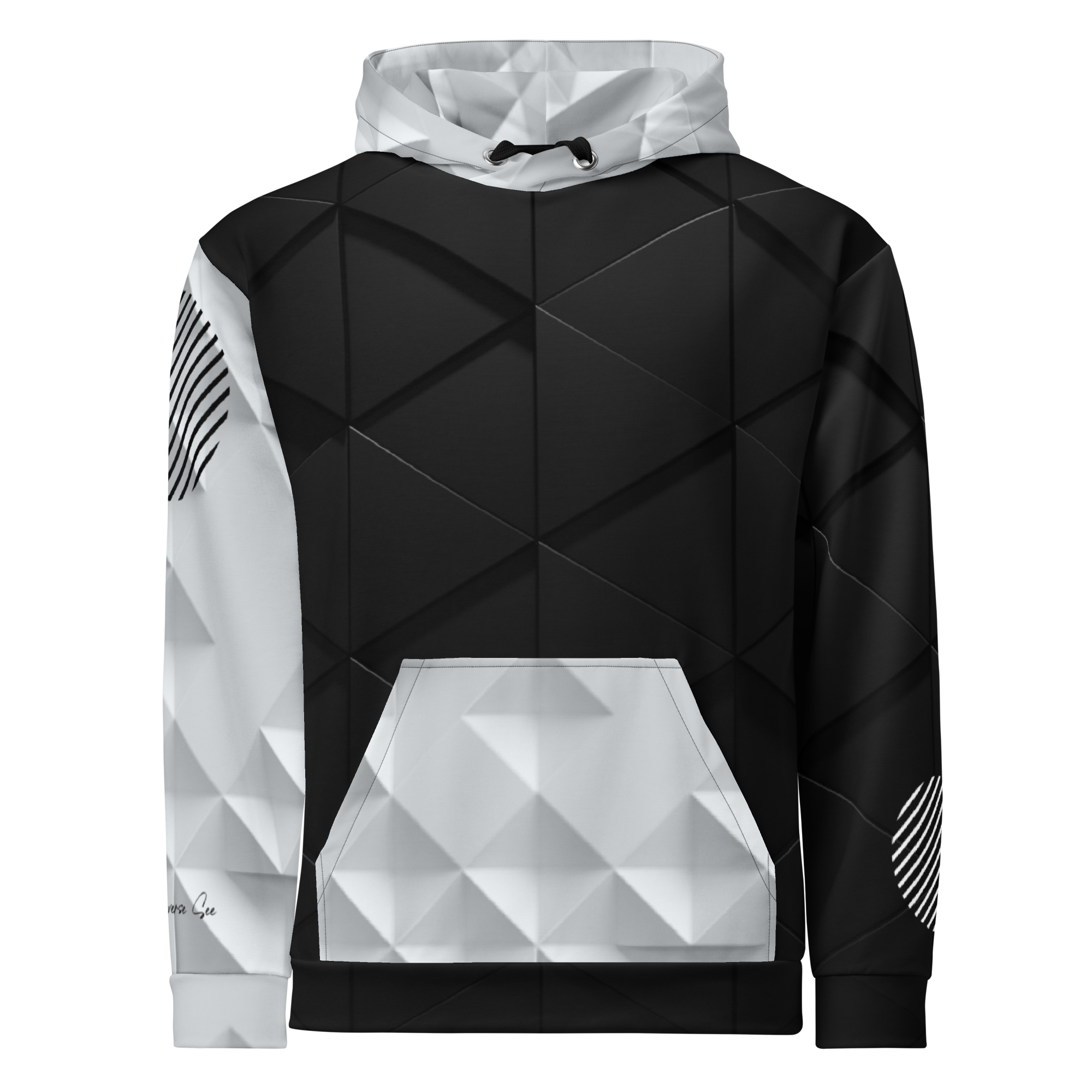 Modern, Edgy, Bold Tech in Black & White Unisex Geometric Colorblock Hoodie (S-2X)