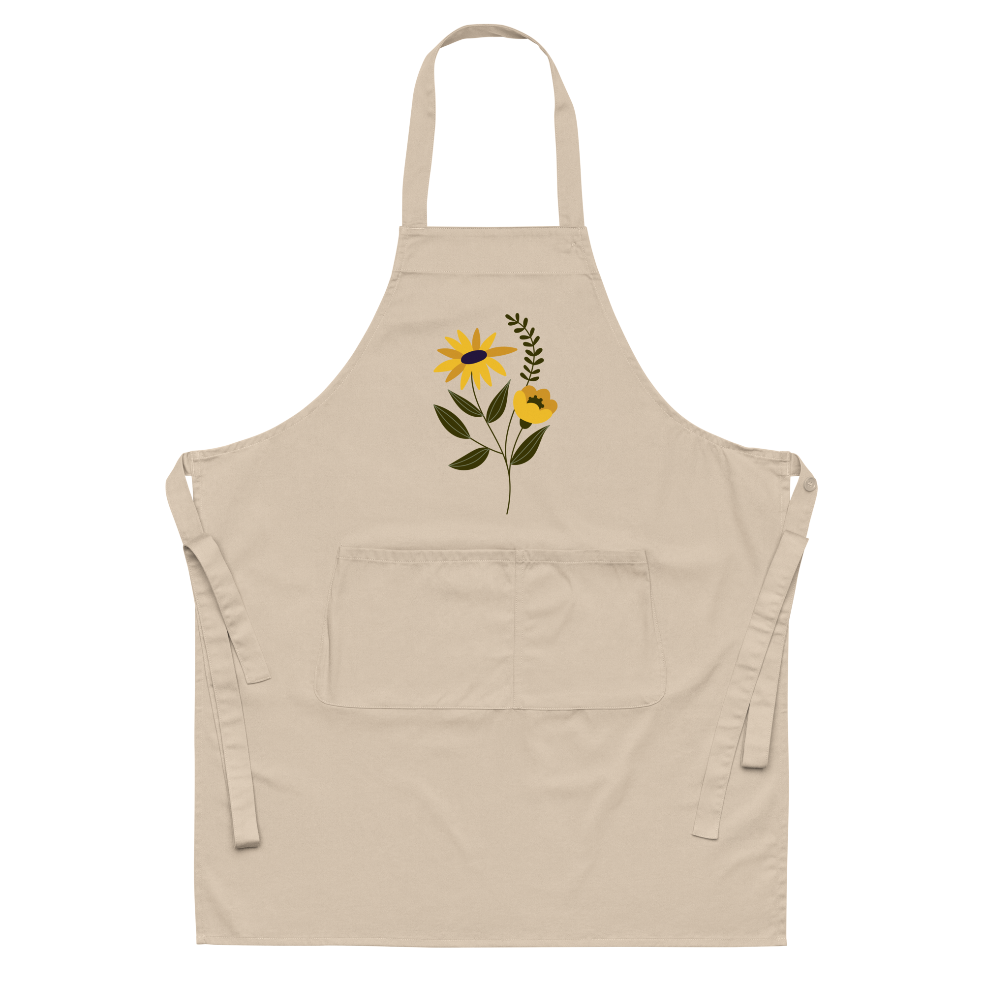 Delightfully Sweet Yellow Flower Organic Cotton Long Unisex Apron with Pockets - 2 COLORS