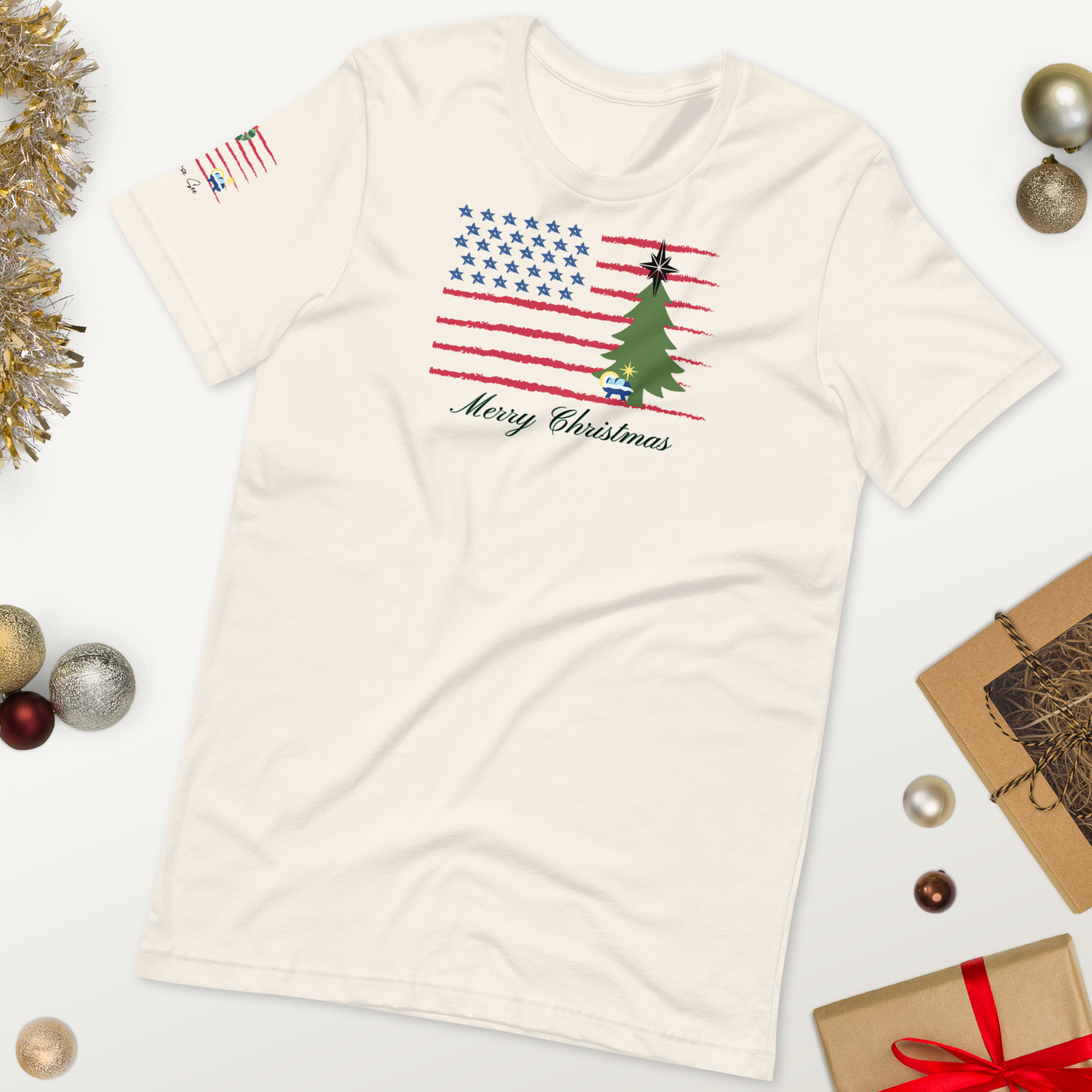 Merry Christmas Patriotic T-Shirt (4 color options) S-2X