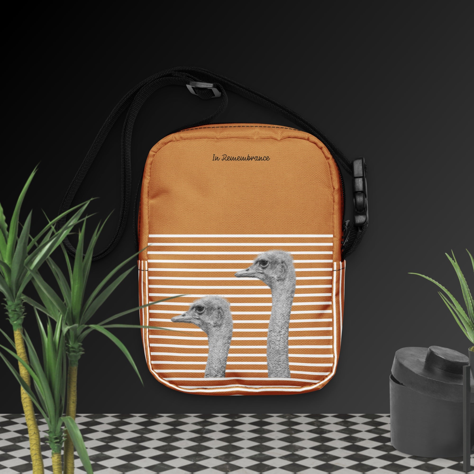 Canada Ostrich Farm Remembrance Crossbody Bag for charity (front, back, interior graphics)