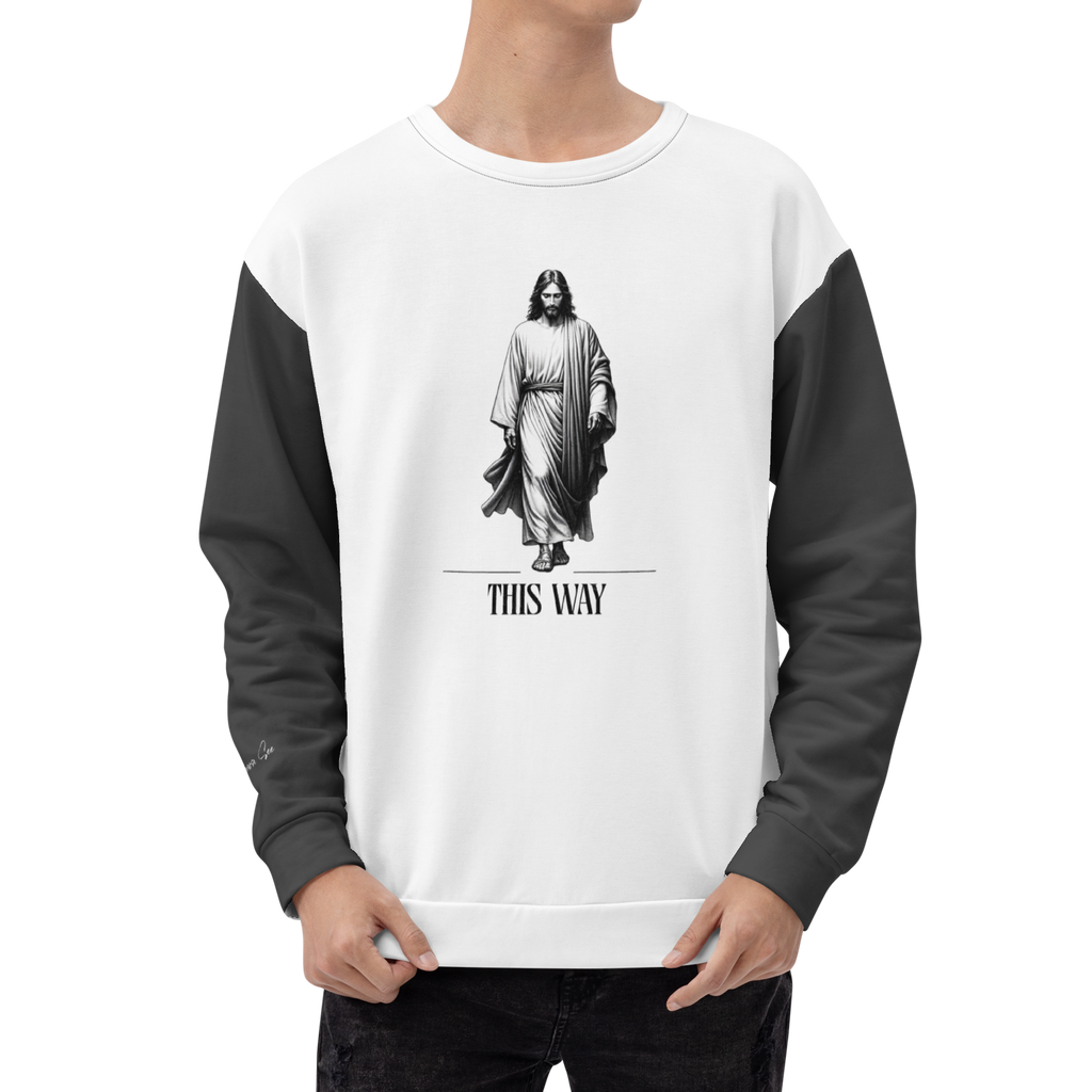 Faithfully Inspiring Devoutly Following Salt and Light Jesus This Way Double-Sided Color-Block Unisex Sweatshirt (S-2X)