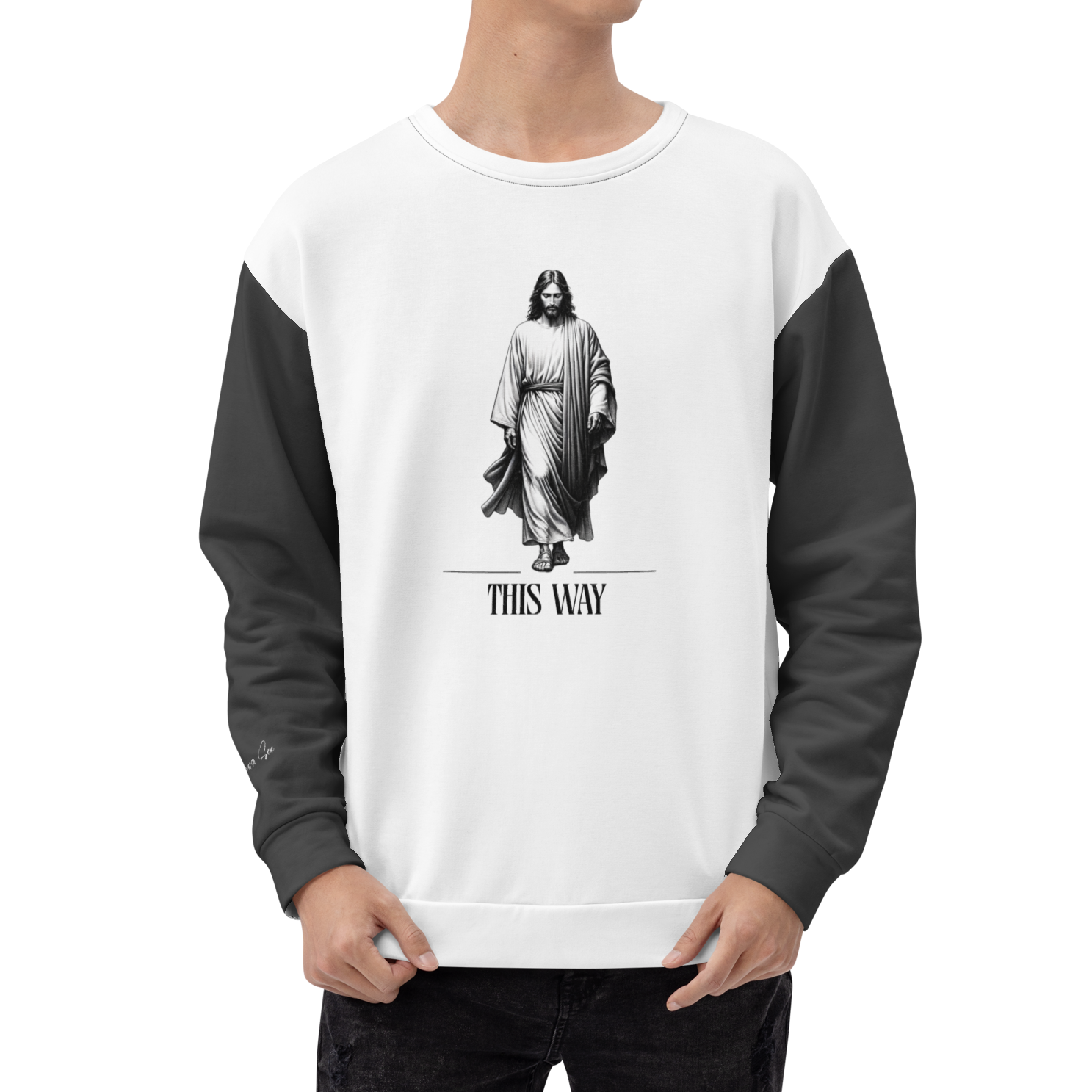 Faithfully Inspiring Devoutly Following Salt and Light Jesus This Way Double-Sided Color-Block Unisex Sweatshirt (S-2X)