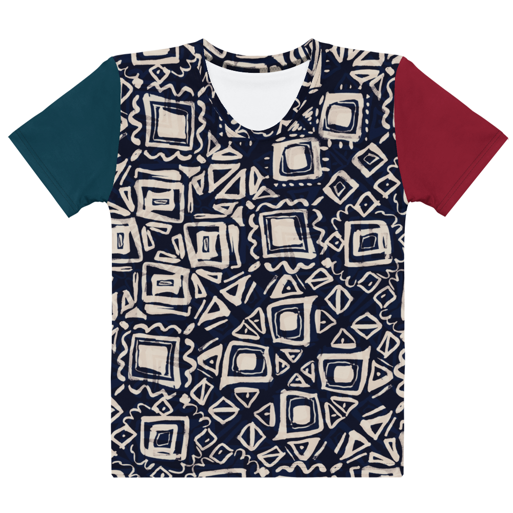 Alluring and Folkloric Gem Toned Tribal See Women's Color Block Print T-shirt (S-2X)