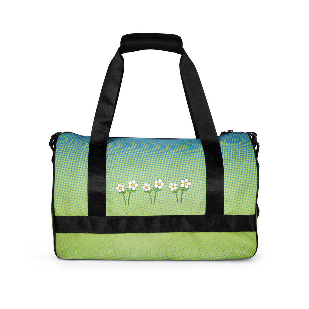 Delightfully Cheery, Colorful, and Whimsical Daisies and Hearts Happy Earth Medium Duffle Bag