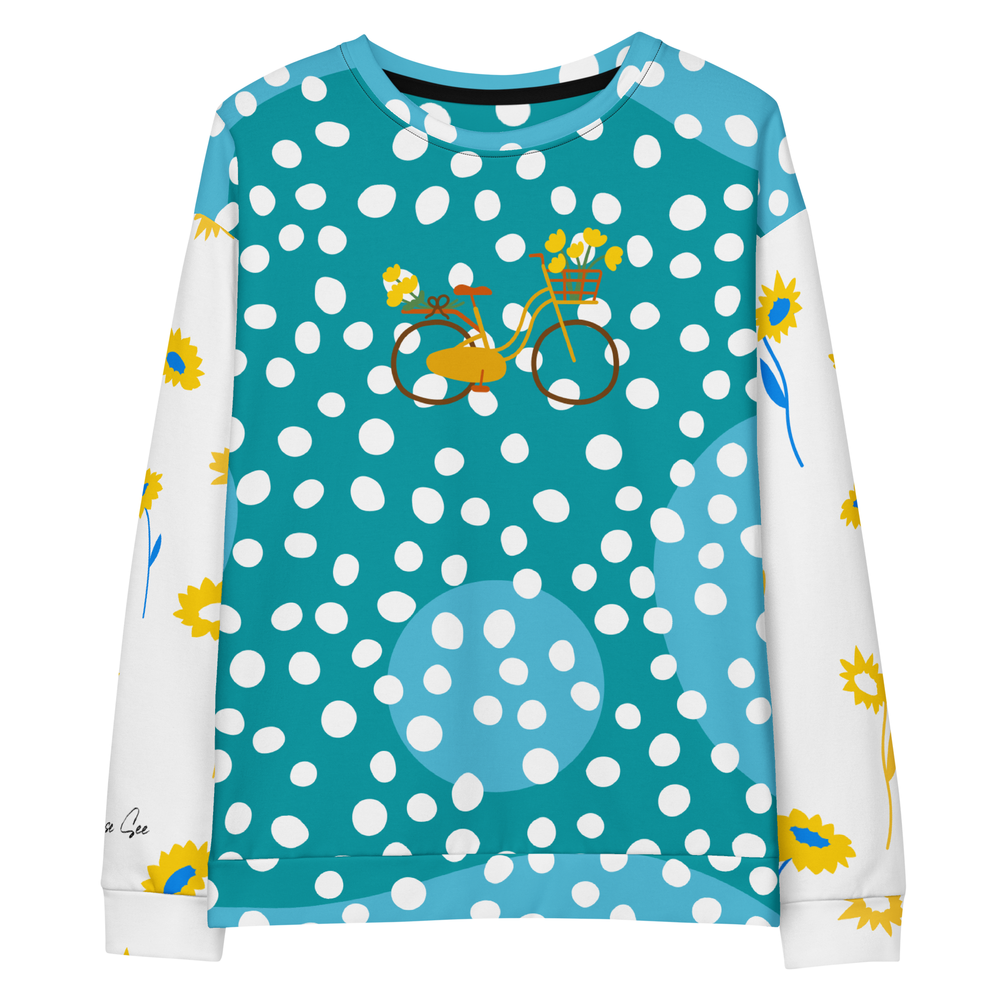 Colorfully Bubbly, Happy Flowers, Basket and Bicycle Amsterdam Polka Dots Sweatshirt (S-2X)