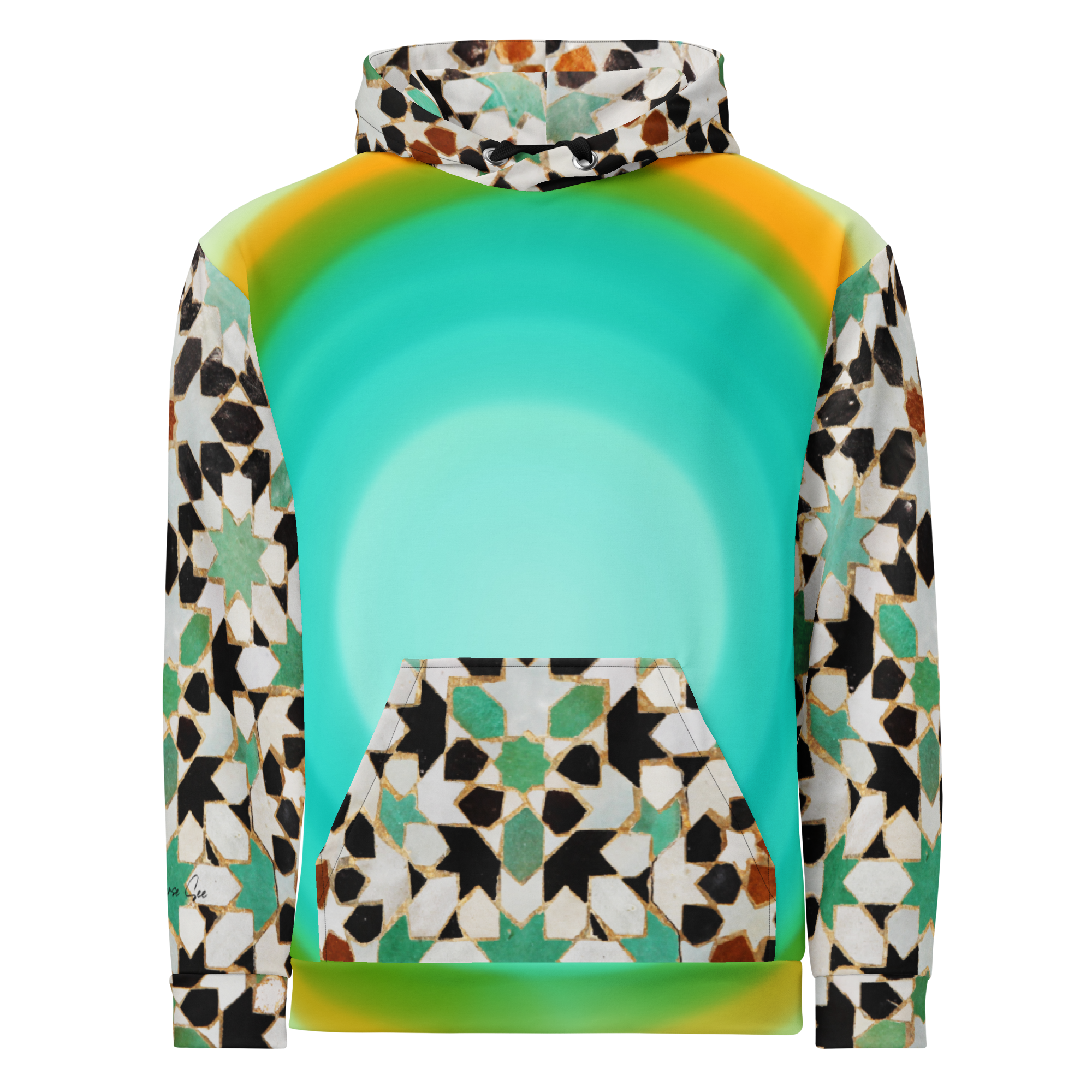 Whimsically Bold, Colorfully Bright Rising Sun Trellis Color-block Unisex Hoodie (S-2X)
