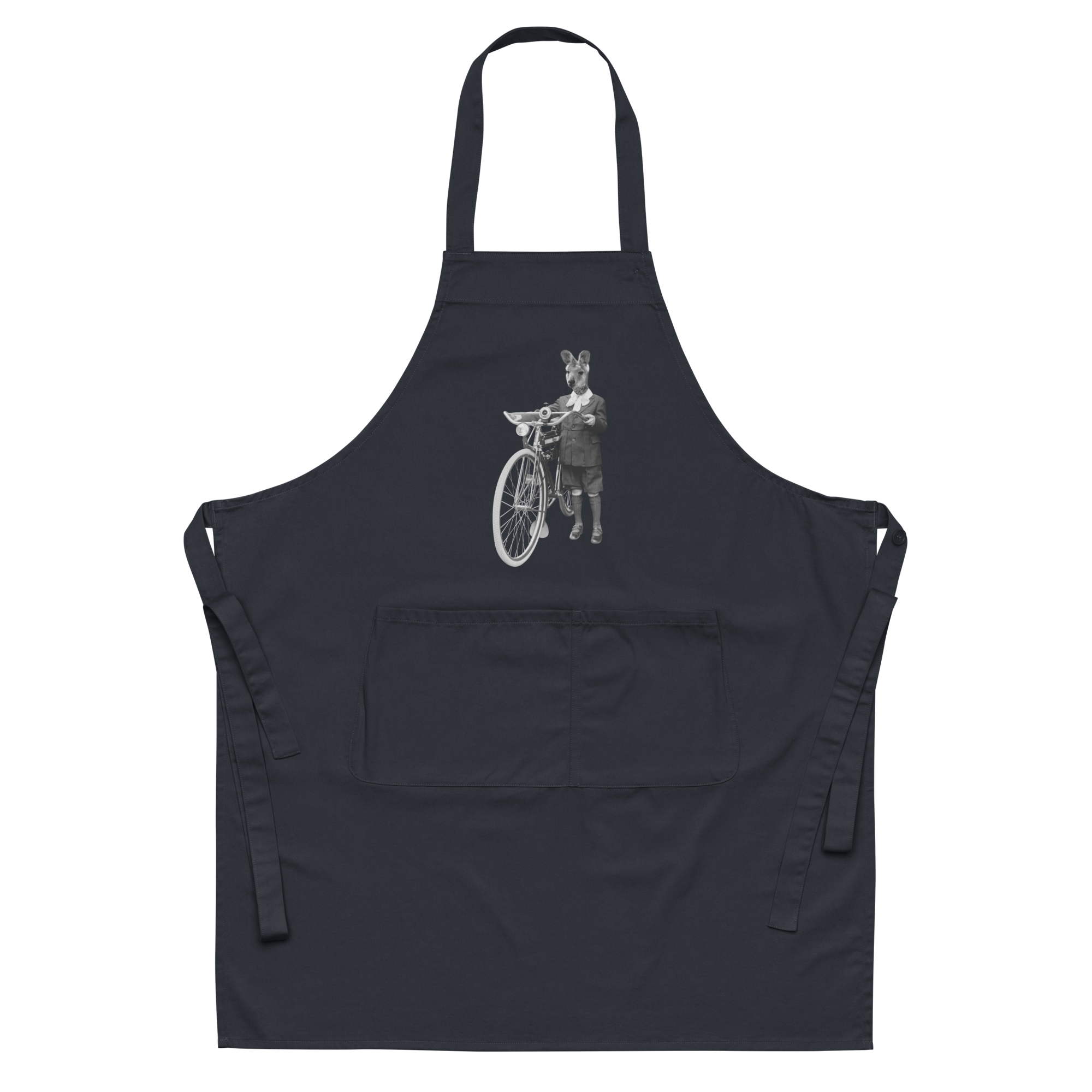 Quirky and Quaint Dapper Kangaroo and His Bicycle, Bicycle Roo Organic Cotton Unisex Apron with Pockets