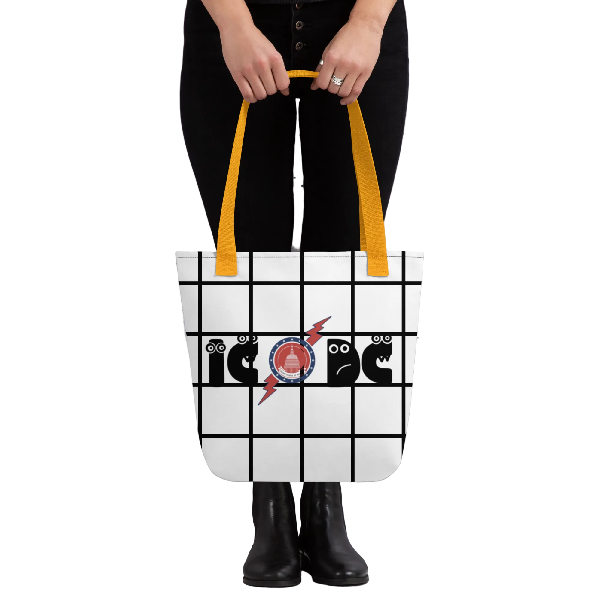 Amusingly Playful and Witty Political Parody IC/DC and Sunglasses Double Sided Graphic Tote Bag - 2 COLORS