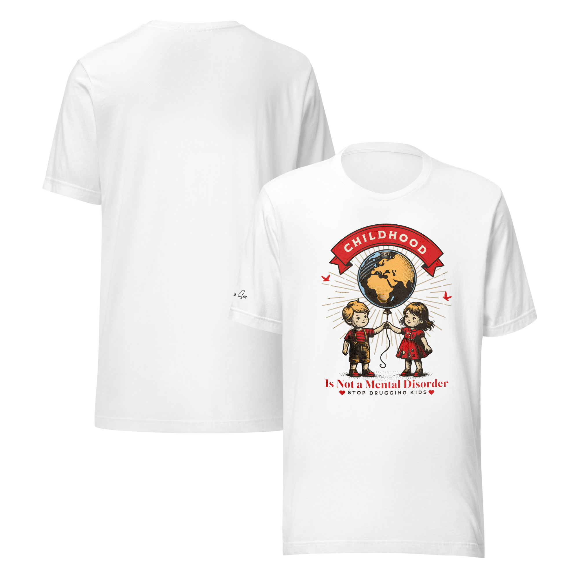 Whimsy, Retro, and Reflective Childhood Mental Health Premium Unisex T-Shirt (XS-2X) 4 Colors