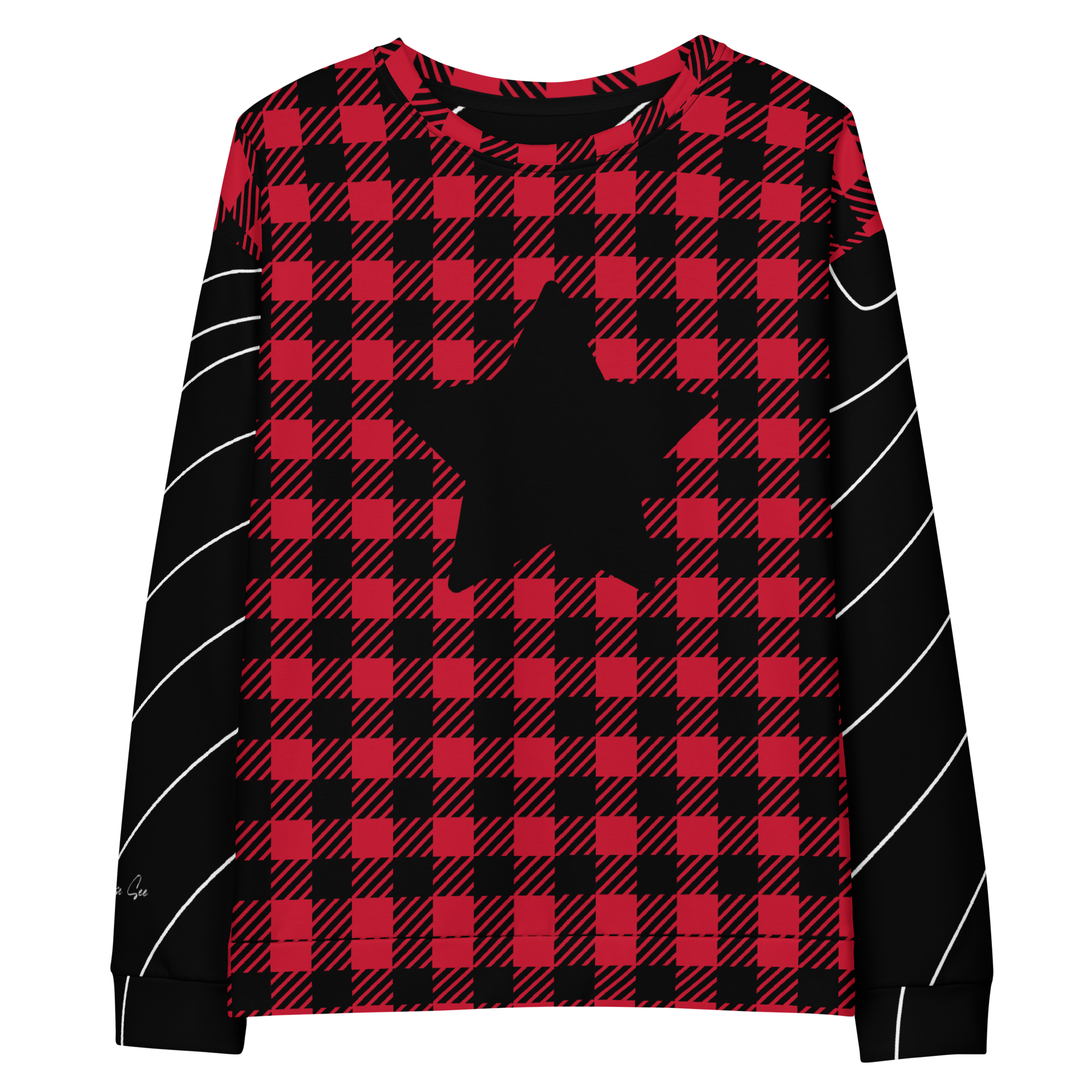 Classically Cozy Geometrically Twisted Red Black White Classic Plaid Star Unisex Sweatshirt (S-2X)