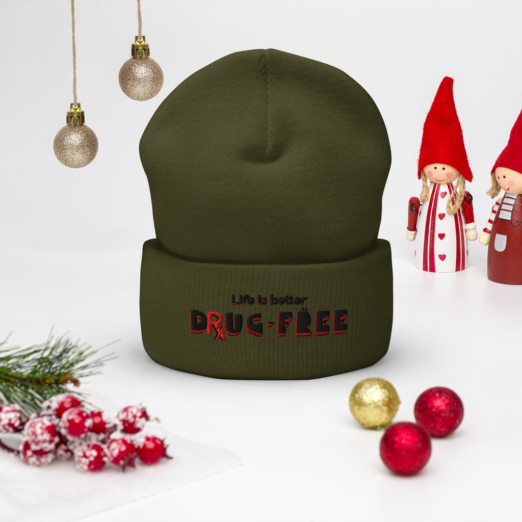 Life is Better Drug Free Embroidered Cuffed Beanie (5 Color options)