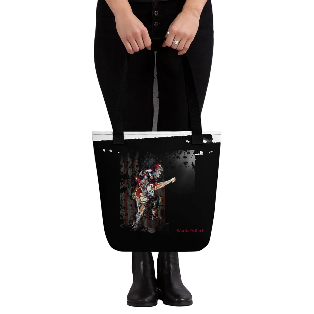 Intensely, Dramatically, Powerful Patriotic Soldier with Guitar Warrior's Rock Medium Tote Bag - 2 COLORS
