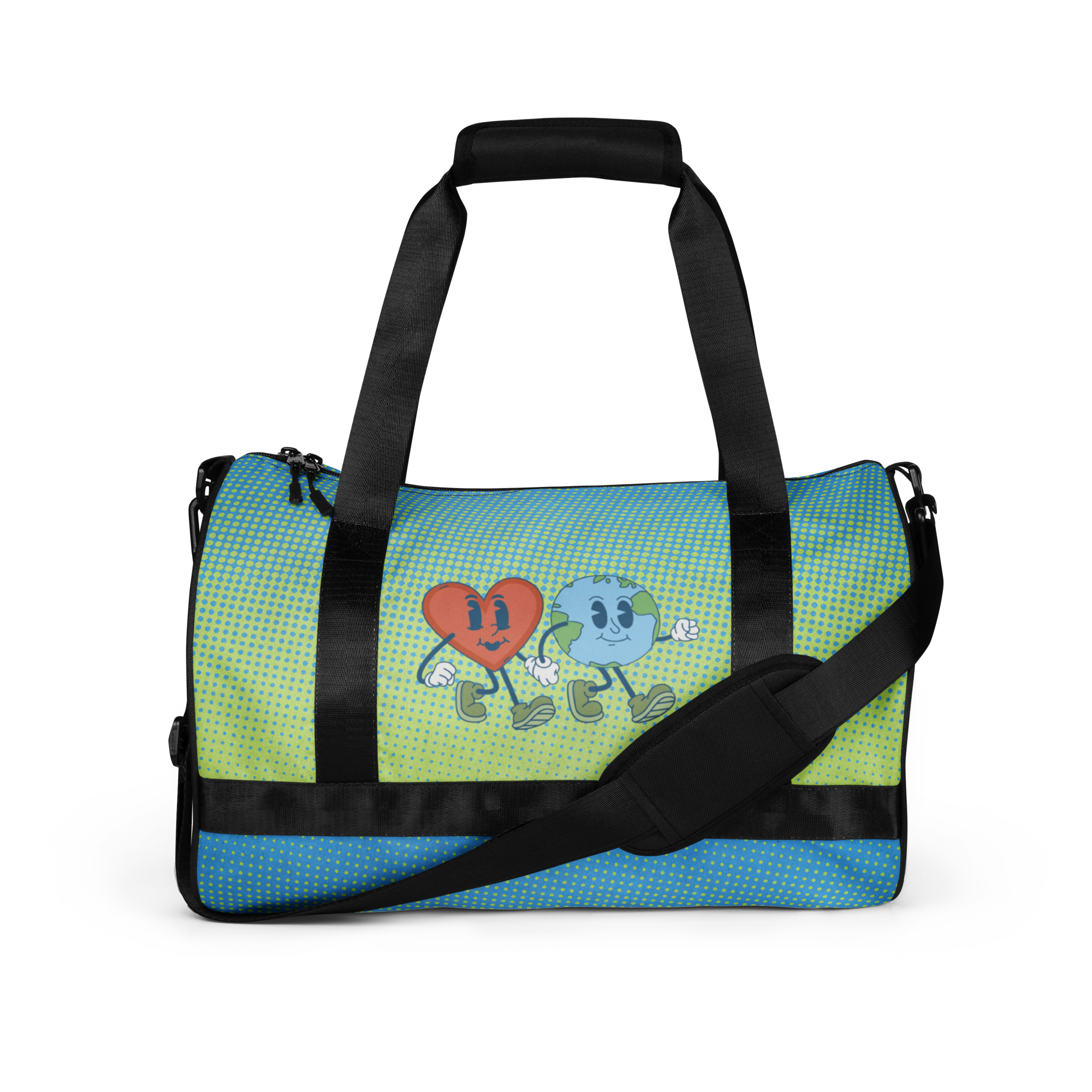 Delightfully Cheery, Colorful, and Whimsical Daisies and Hearts Happy Earth Medium Duffle Bag