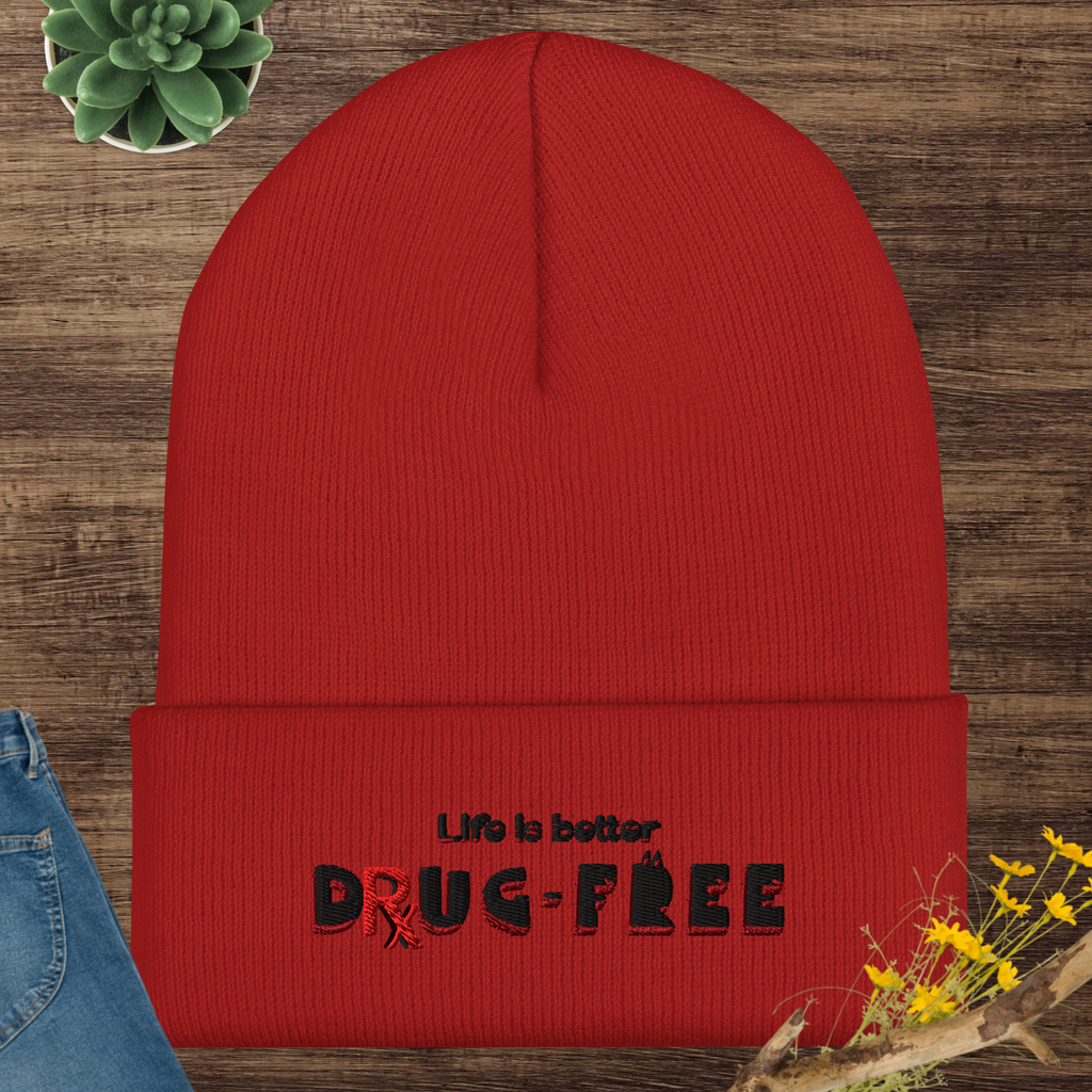 Life is Better Drug Free Embroidered Cuffed Beanie (5 Color options)