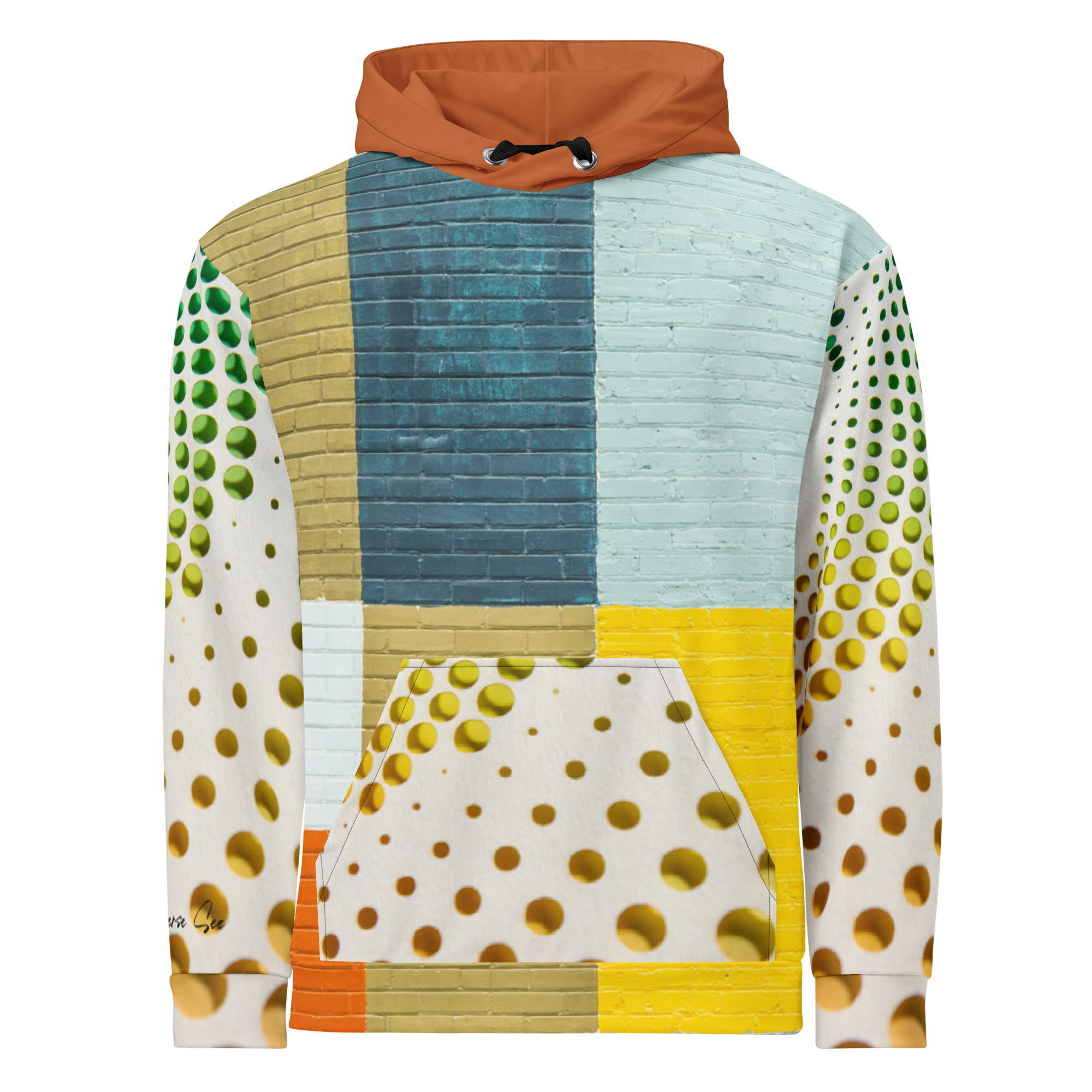Playfully, Colorfully Color-blocked Bricks & Bubbles Digital Plaid Geometric Unisex Hoodie (S-2X)