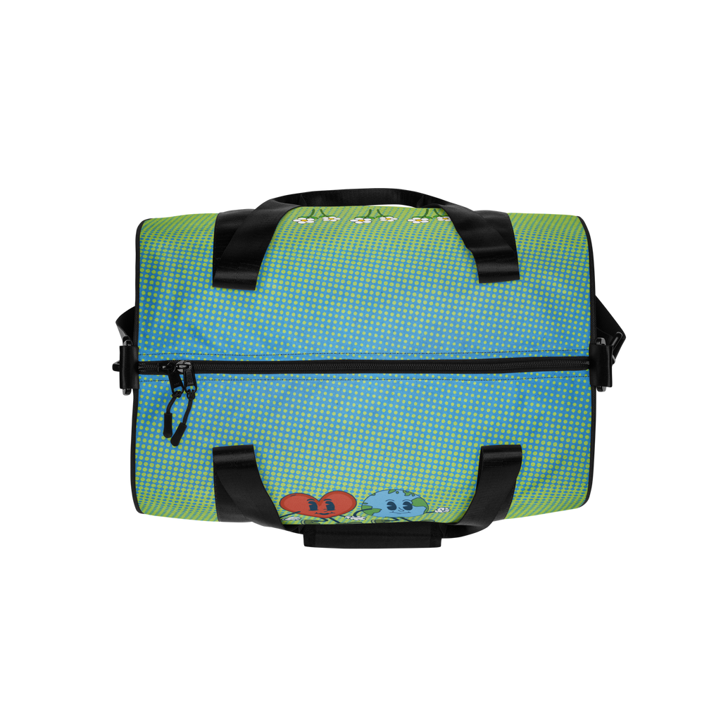 Delightfully Cheery, Colorful, and Whimsical Daisies and Hearts Happy Earth Medium Duffle Bag